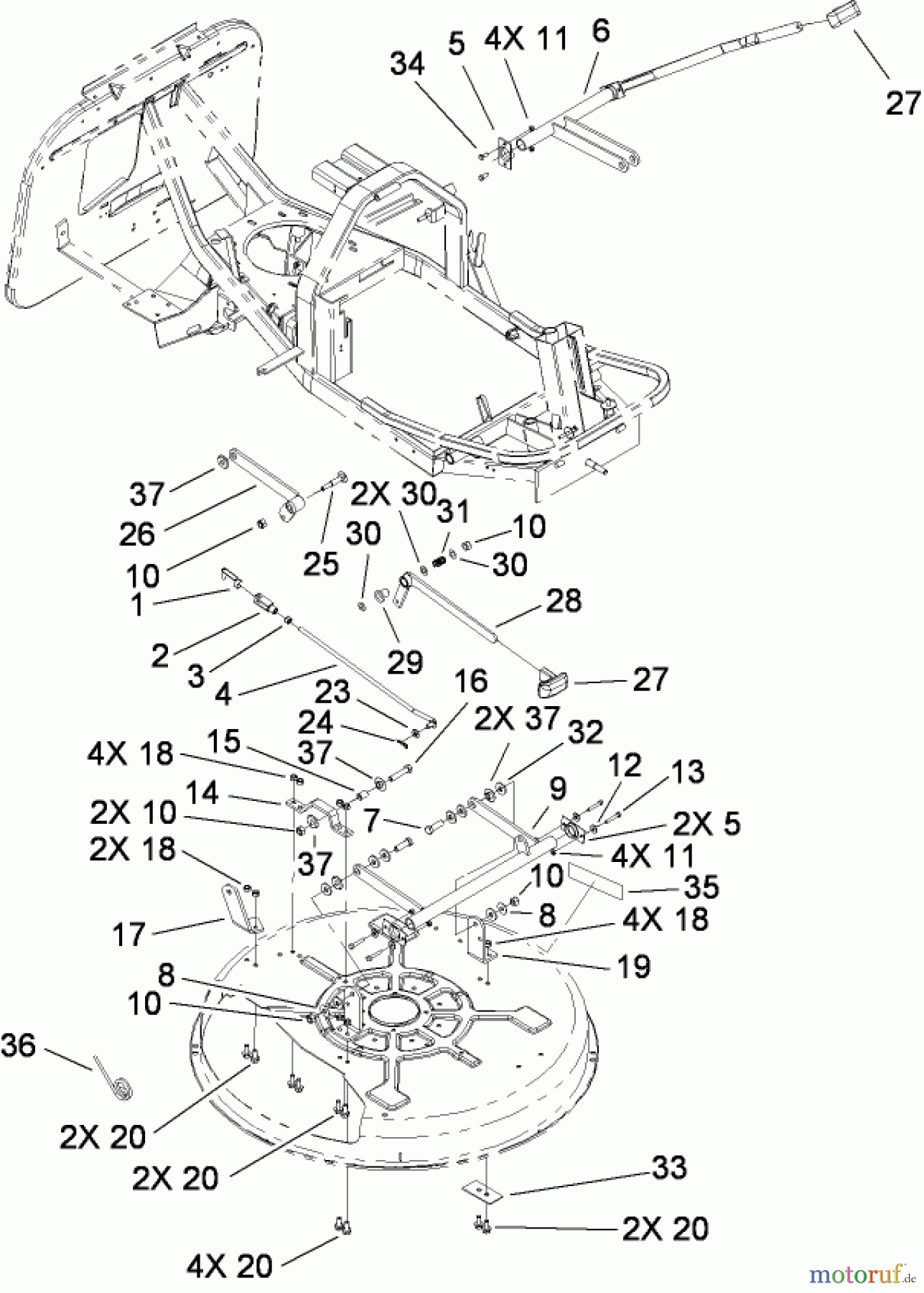  Toro Neu Mowers, Rear-Engine Rider 70185 (G132) - Toro G132 Rear-Engine Riding Mower, 2009 (280899565-290999999) DECK SUSPENSION ASSEMBLY