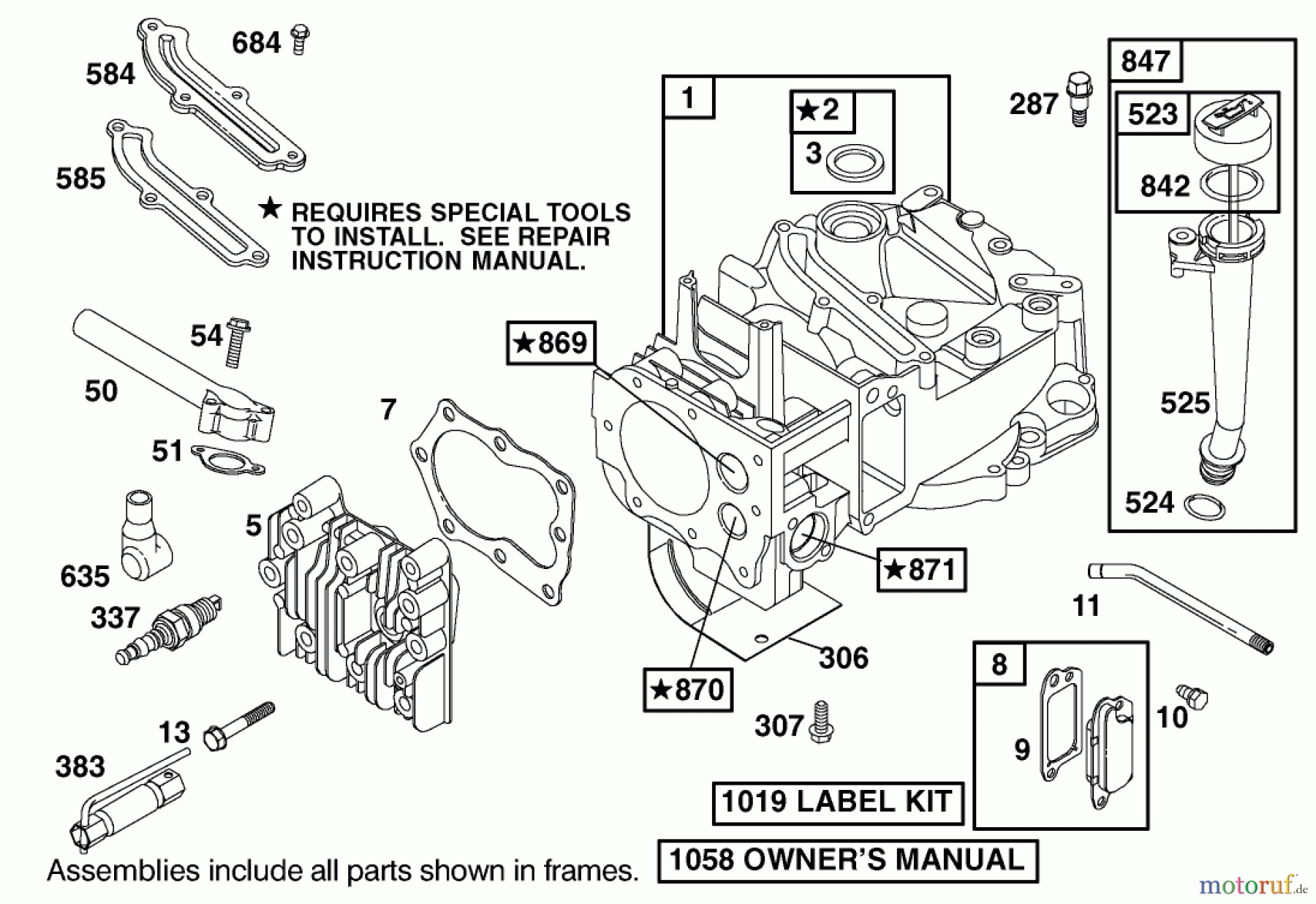 Toro Neu Mowers, Walk-Behind Seite 1 20010 (R-21P) - Toro Recycler Mower, R-21P, 2001 (210000001-210999999) CYLINDER ASSEMBLY BRIGGS AND STRATTON MODEL 12H802-1776-B1