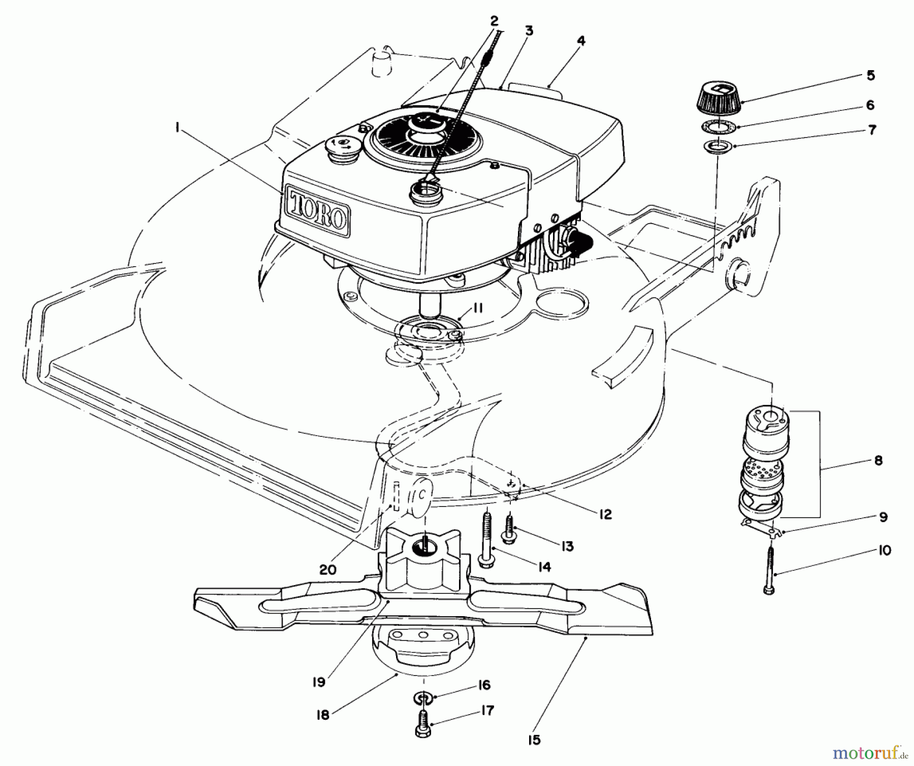  Toro Neu Mowers, Walk-Behind Seite 1 20674 - Toro Lawnmower, 1983 (3000001-3999999) ENGINE ASSEMBLY