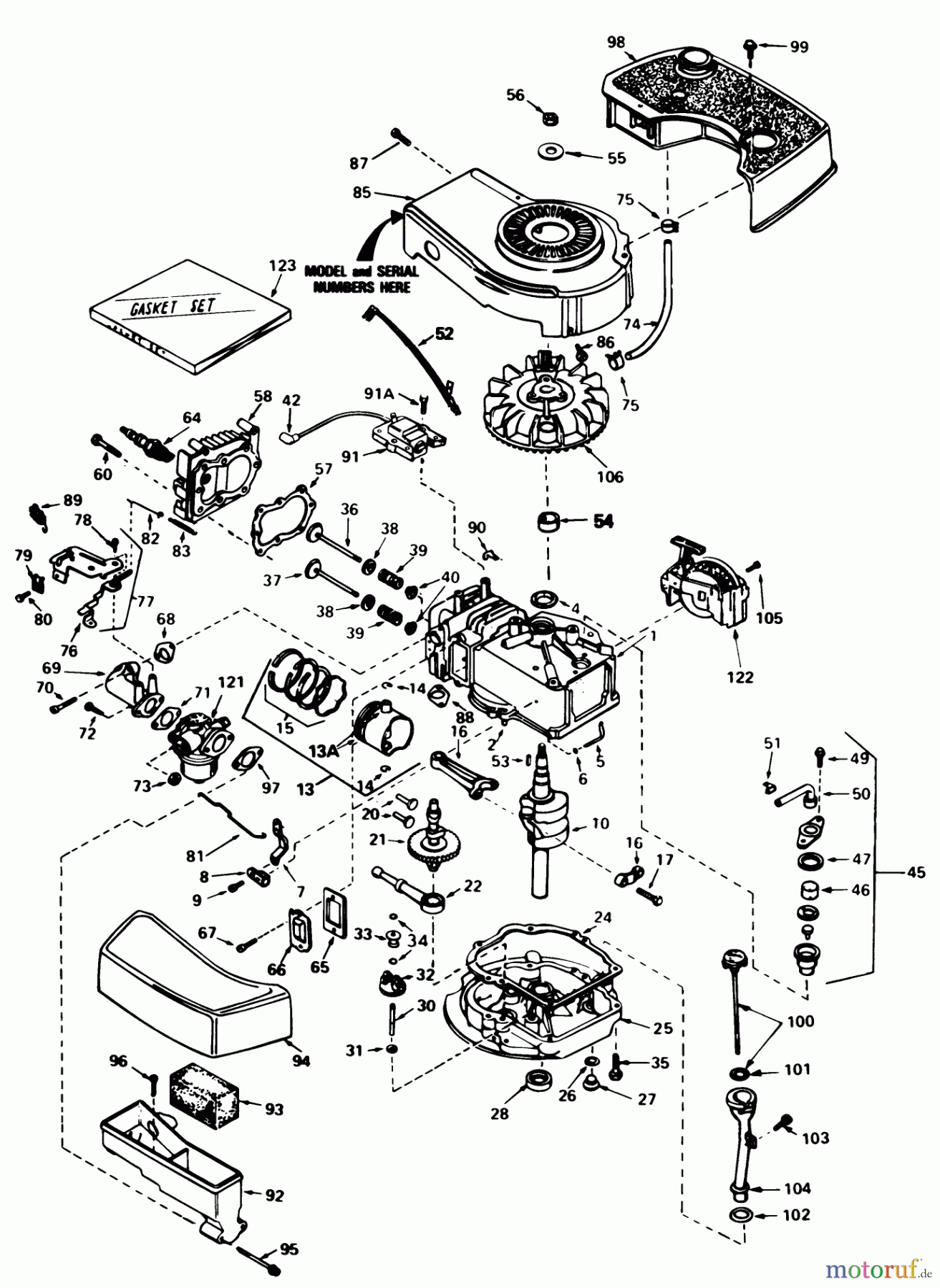Toro Neu Mowers, Walk-Behind Seite 1 20810C - Toro Lawnmower, 1985 (5000001-5999999) ENGINE TECUMSEH MODEL NO. TNT 100-10077E