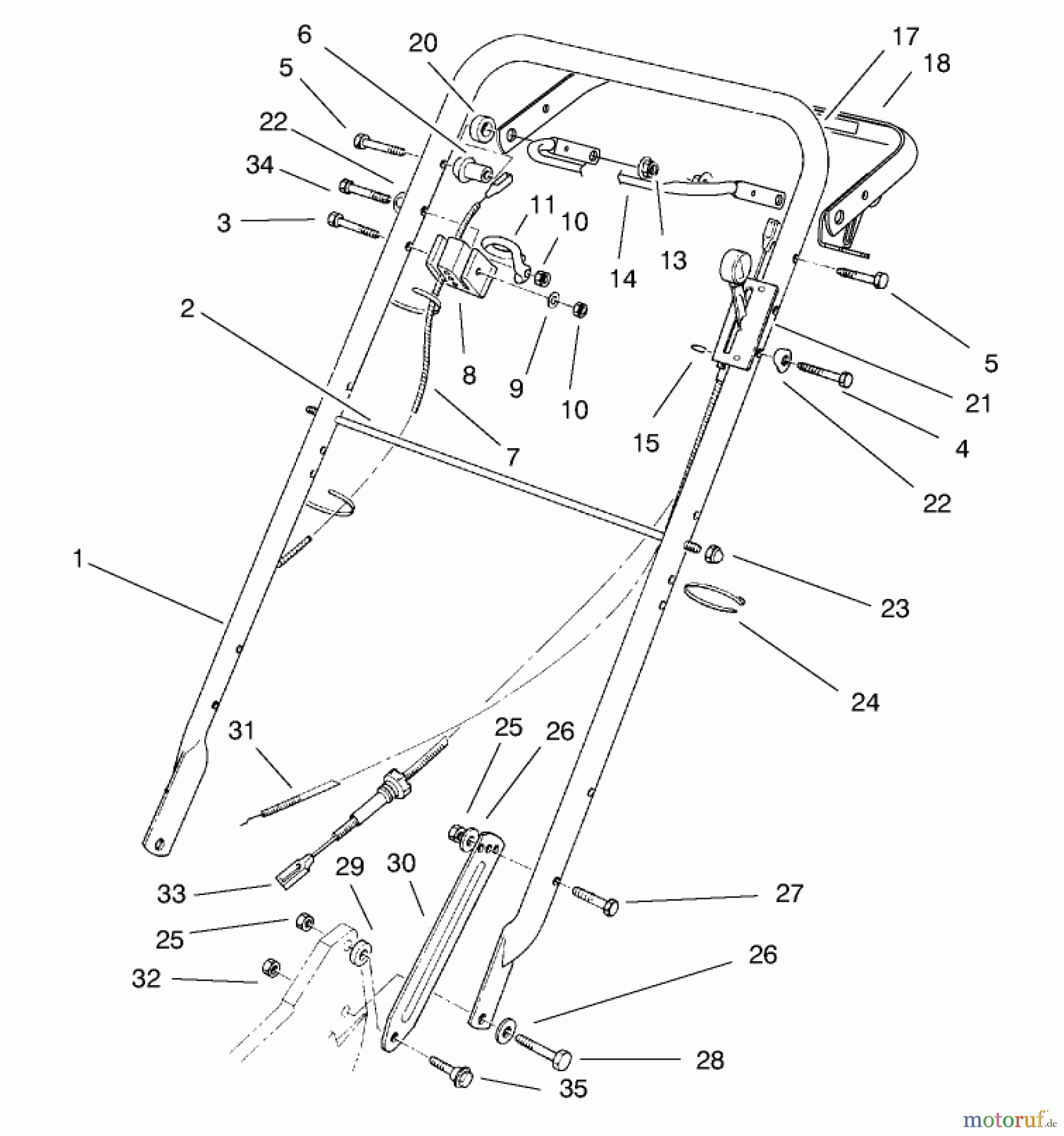  Toro Neu Mowers, Walk-Behind Seite 2 22038 - Toro Rear Bagger Mower, 1998 (8900001-8999999) HANDLE ASSEMBLY