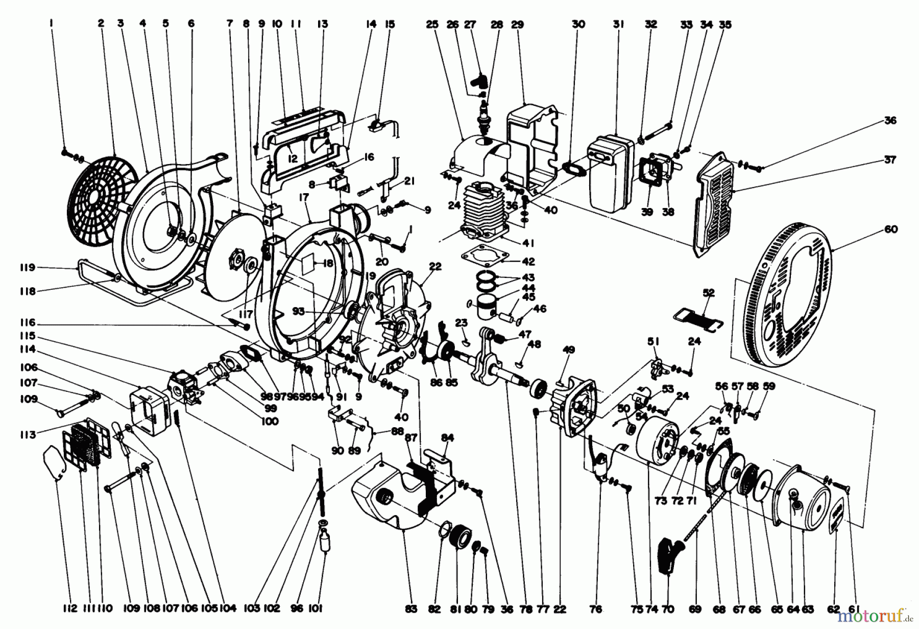  Toro Neu Blowers/Vacuums/Chippers/Shredders 30930 - Toro 21cc Hand Held Blower, 1980 (0000001-0999999) ENGINE ASSEMBLY