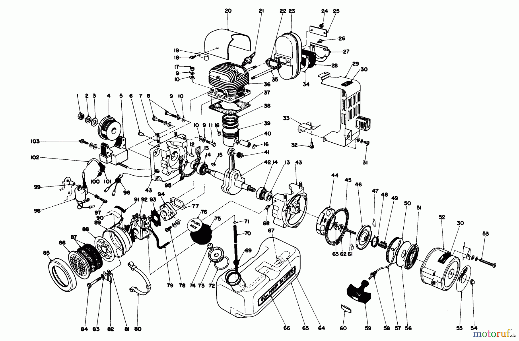  Toro Neu Blowers/Vacuums/Chippers/Shredders 30940 - Toro 40cc Back Pack Blower, 1982 (2000001-2999999) ENGINE ASSEMBLY