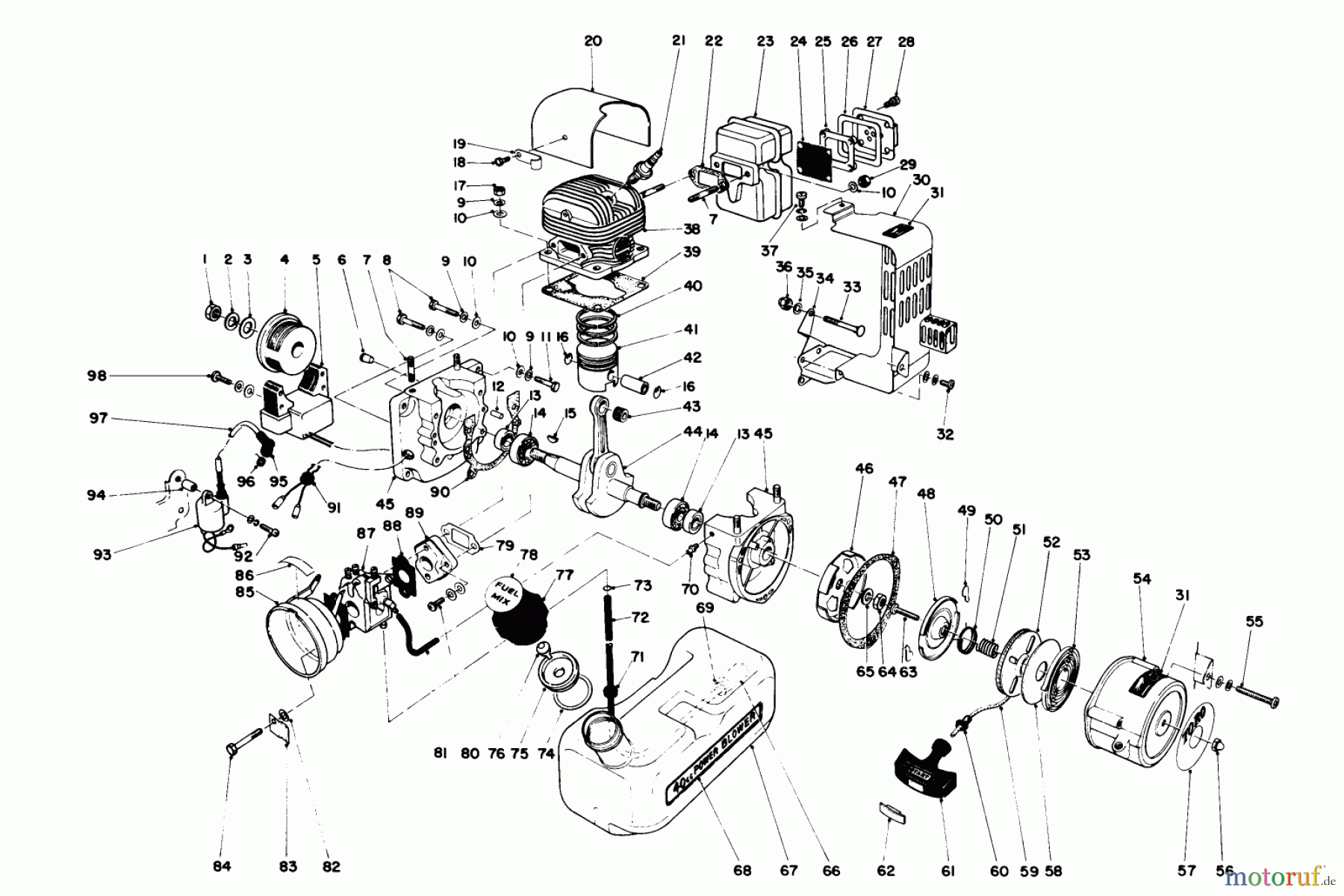  Toro Neu Blowers/Vacuums/Chippers/Shredders 30940 - Toro 40cc Back Pack Blower, 1984 (4000001-4999999) ENGINE ASSEMBLY