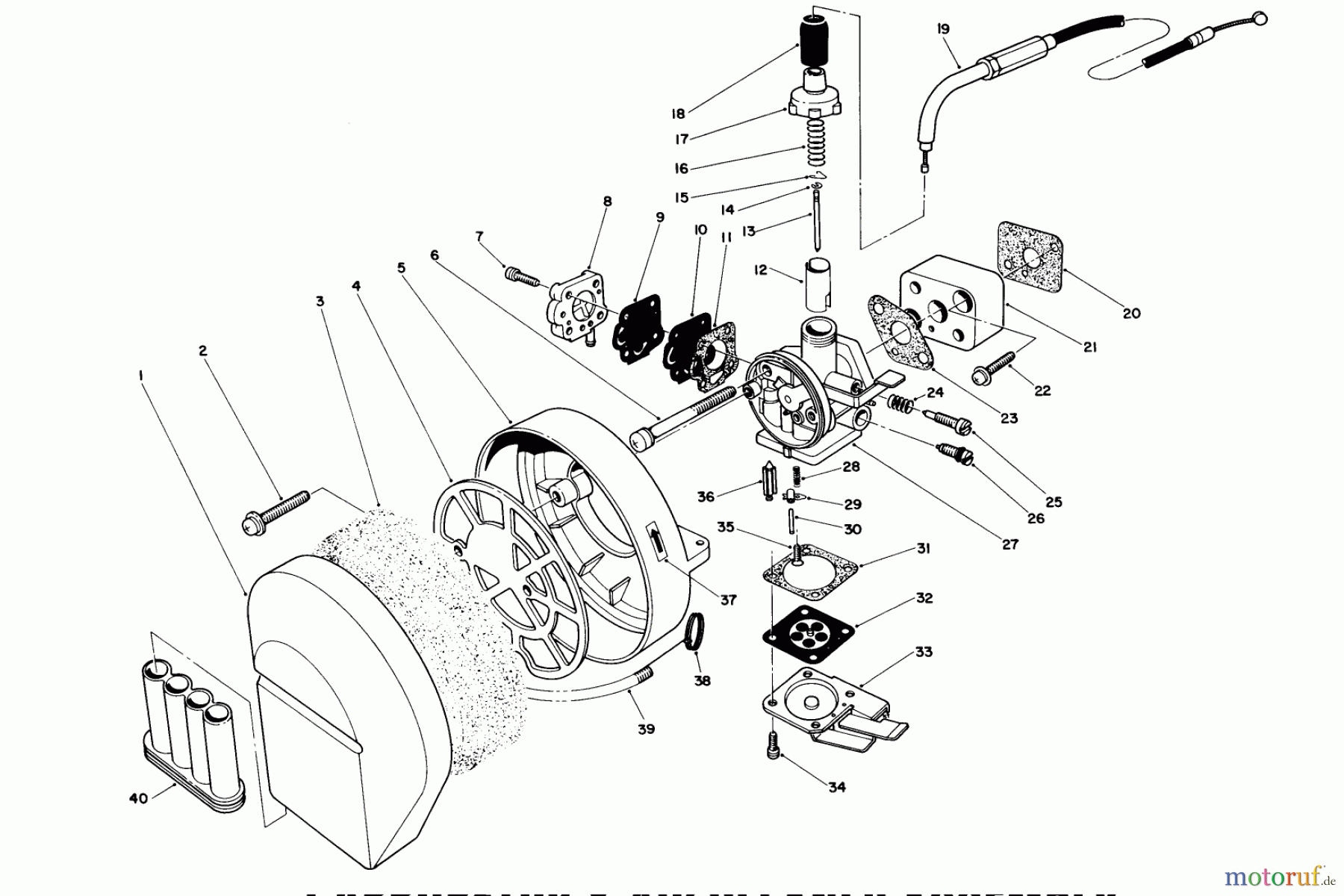  Toro Neu Blowers/Vacuums/Chippers/Shredders 30941 - Toro 41cc Back Pack Blower, 1987 (7000001-7999999) CARBURETOR & AIR CLEANER ASSEMBLY