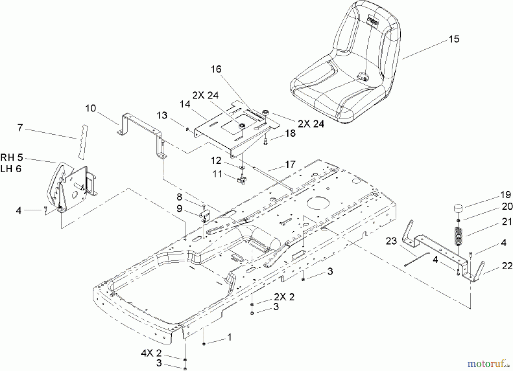  Toro Neu Mowers, Zero-Turn 74301 (Z380) - Toro TimeCutter Z380 Riding Mower, 2005 (250000001-250999999) SEAT ASSEMBLY