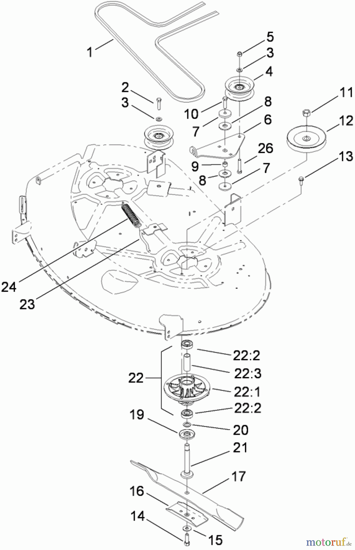  Toro Neu Mowers, Zero-Turn 74363 (Z4200) - Toro TimeCutter Z4220 Riding Mower, 2009 (290000001-290000504) 42 INCH DECK SPINDLE AND BELT DRIVE ASSEMBLY