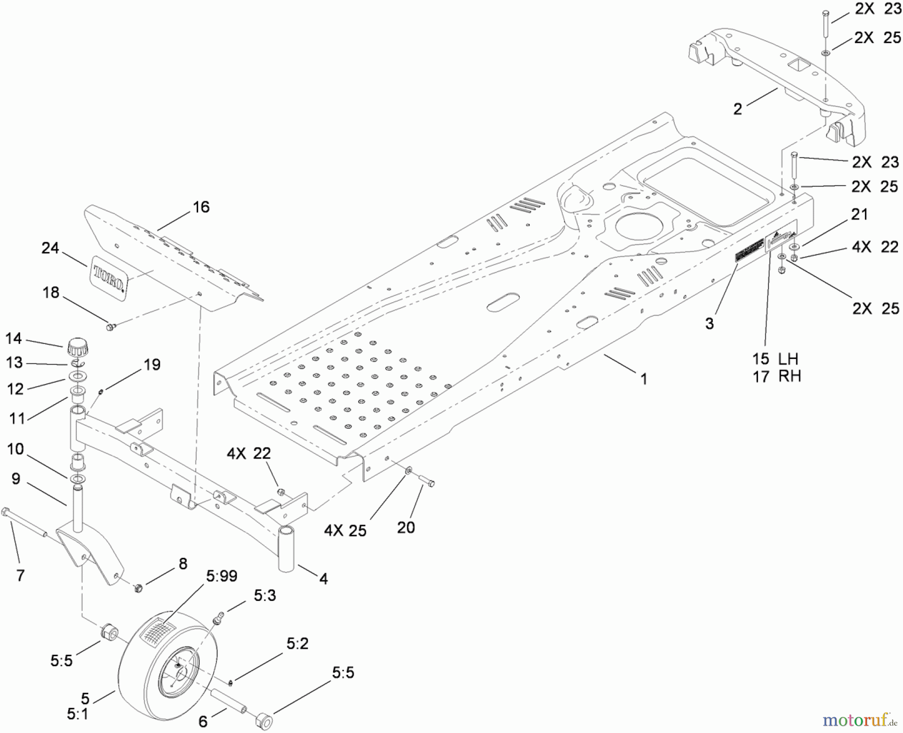 Toro Neu Mowers, Zero-Turn 74365 (Z4235) - Toro TimeCutter Z4235 Riding Mower, 2010 (310000001-310999999) FRAME AND CASTER WHEEL ASSEMBLY