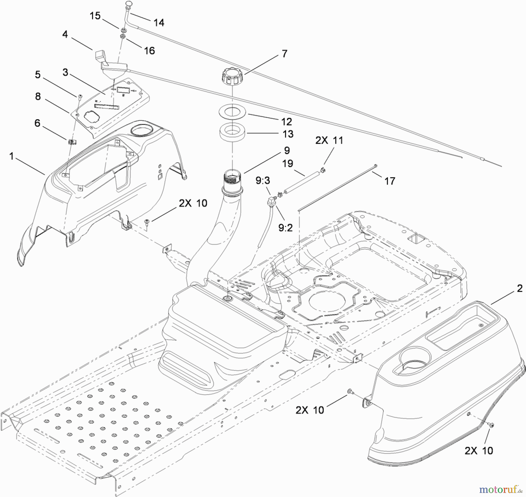  Toro Neu Mowers, Zero-Turn 74376 (Z5035) - Toro TimeCutter Z5035 Riding Mower, 2010 (310000001-310999999) FUEL DELIVERY AND BODY STYLING ASSEMBLY