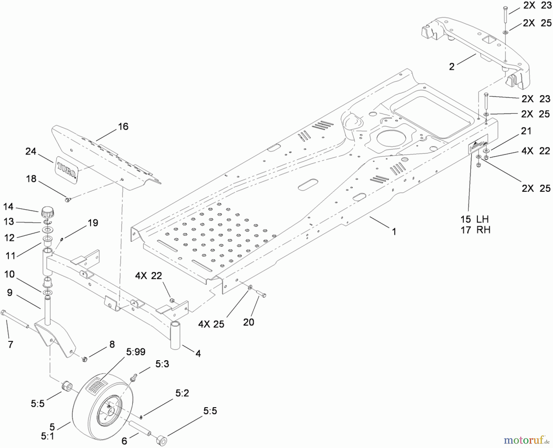 Toro Neu Mowers, Zero-Turn 74380 (Z4200) - Toro TimeCutter Z4200 Riding Mower, 2010 (310000001-310999999) FRAME AND CASTER WHEEL ASSEMBLY