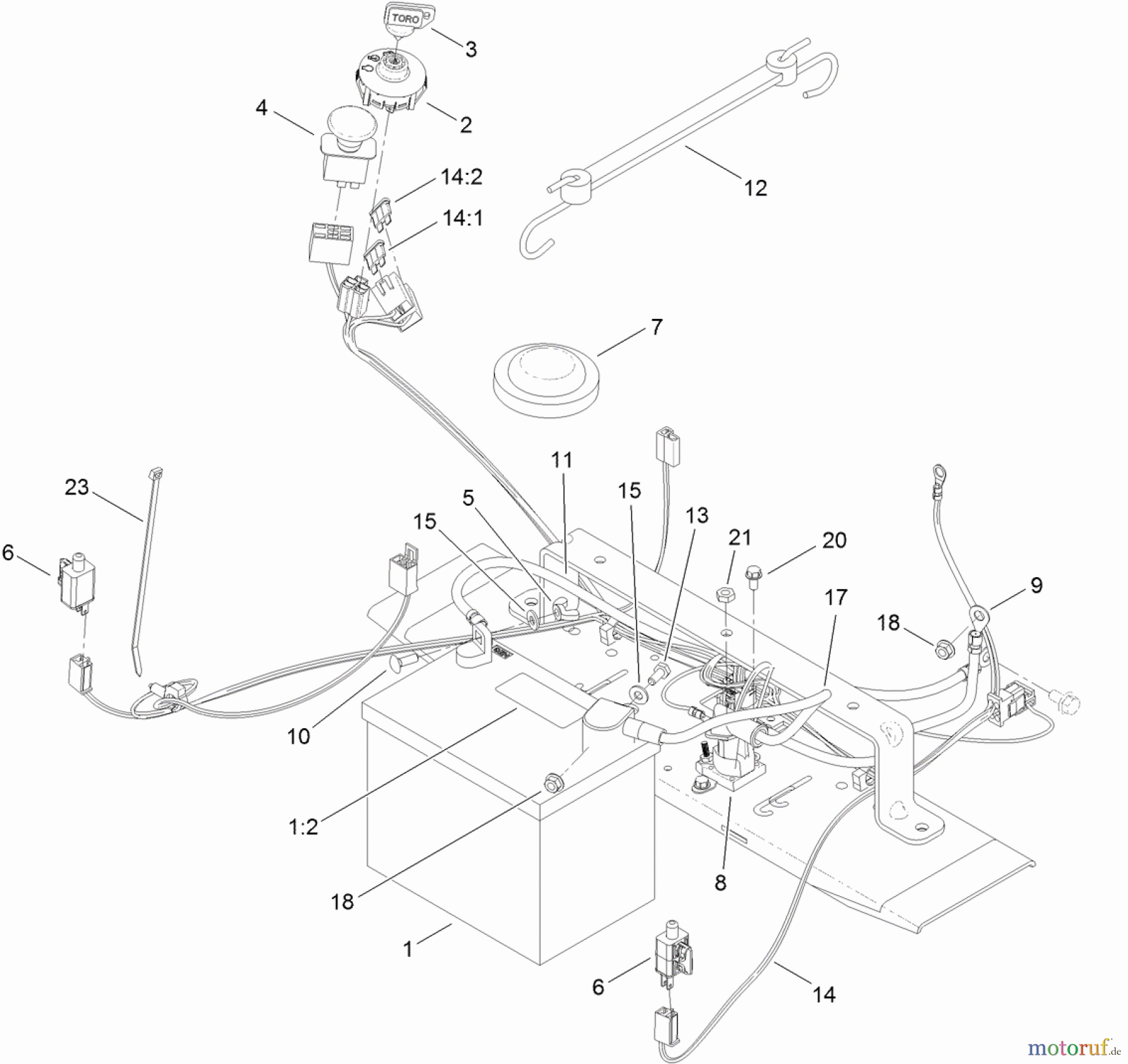  Toro Neu Mowers, Zero-Turn 74385 (ZS 3200) - Toro TimeCutter ZS 3200 Riding Mower, 2012 (SN 312000001-312999999) ELECTRICAL ASSEMBLY