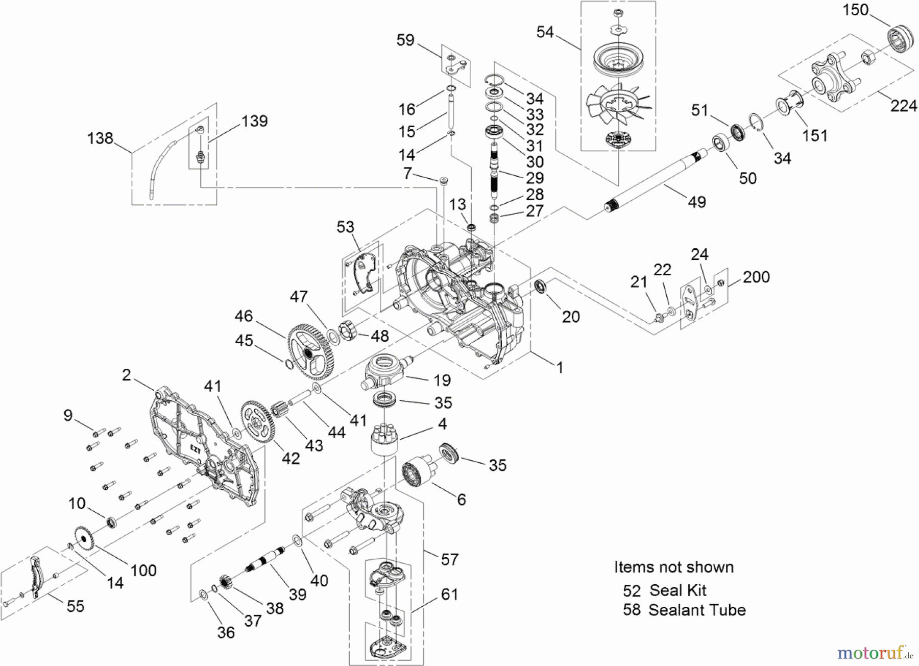  Toro Neu Mowers, Zero-Turn 74387 (ZS 5000) - Toro TimeCutter ZS 5000 Riding Mower, 2011 (311000001-311999999) RH HYDRO TRANSAXLE ASSEMBLY NO. 119-3351