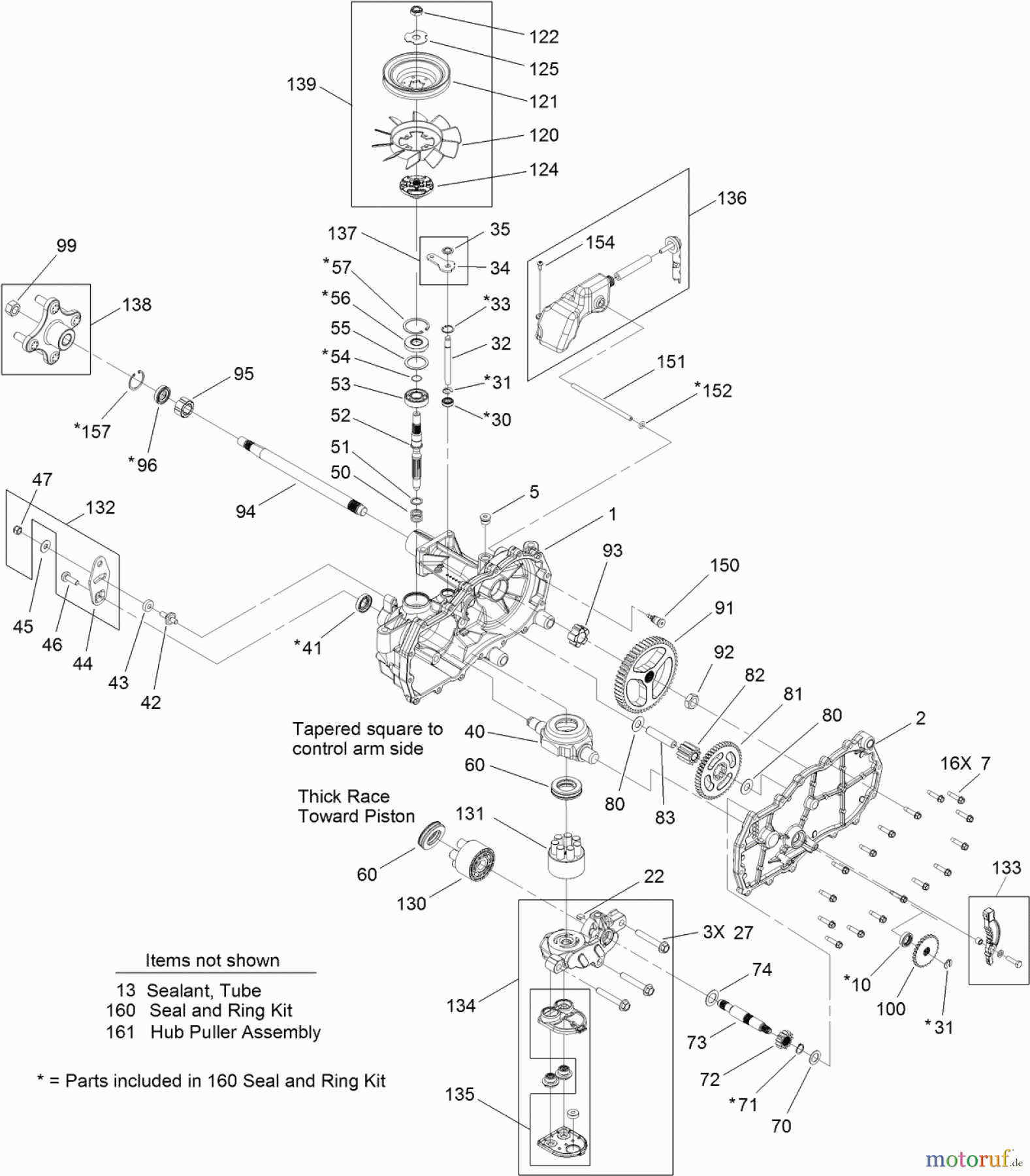  Toro Neu Mowers, Zero-Turn 74389 (ZS 4200S) - Toro TimeCutter ZS 4200S Riding Mower, 2012 (SN 312000001-312999999) RIGHT HAND HYDRO TRANSAXLE ASSEMBLY NO. 119-3331