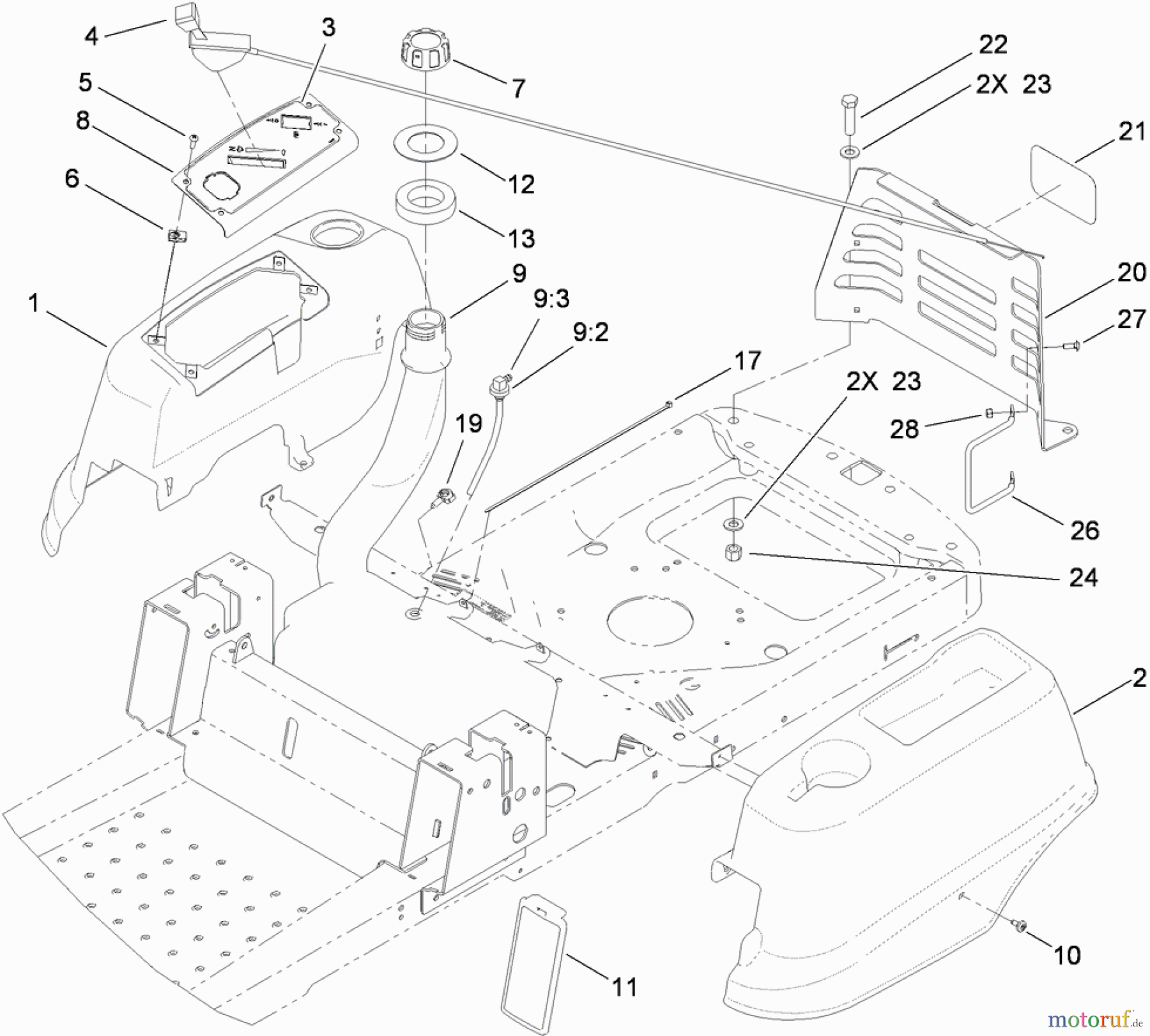 Toro Neu Mowers, Zero-Turn 74391 (Z5000) - Toro TimeCutter Z5000 Riding Mower, 2009 (290000001-290000225) STYLING AND FUEL SYSTEM ASSEMBLY