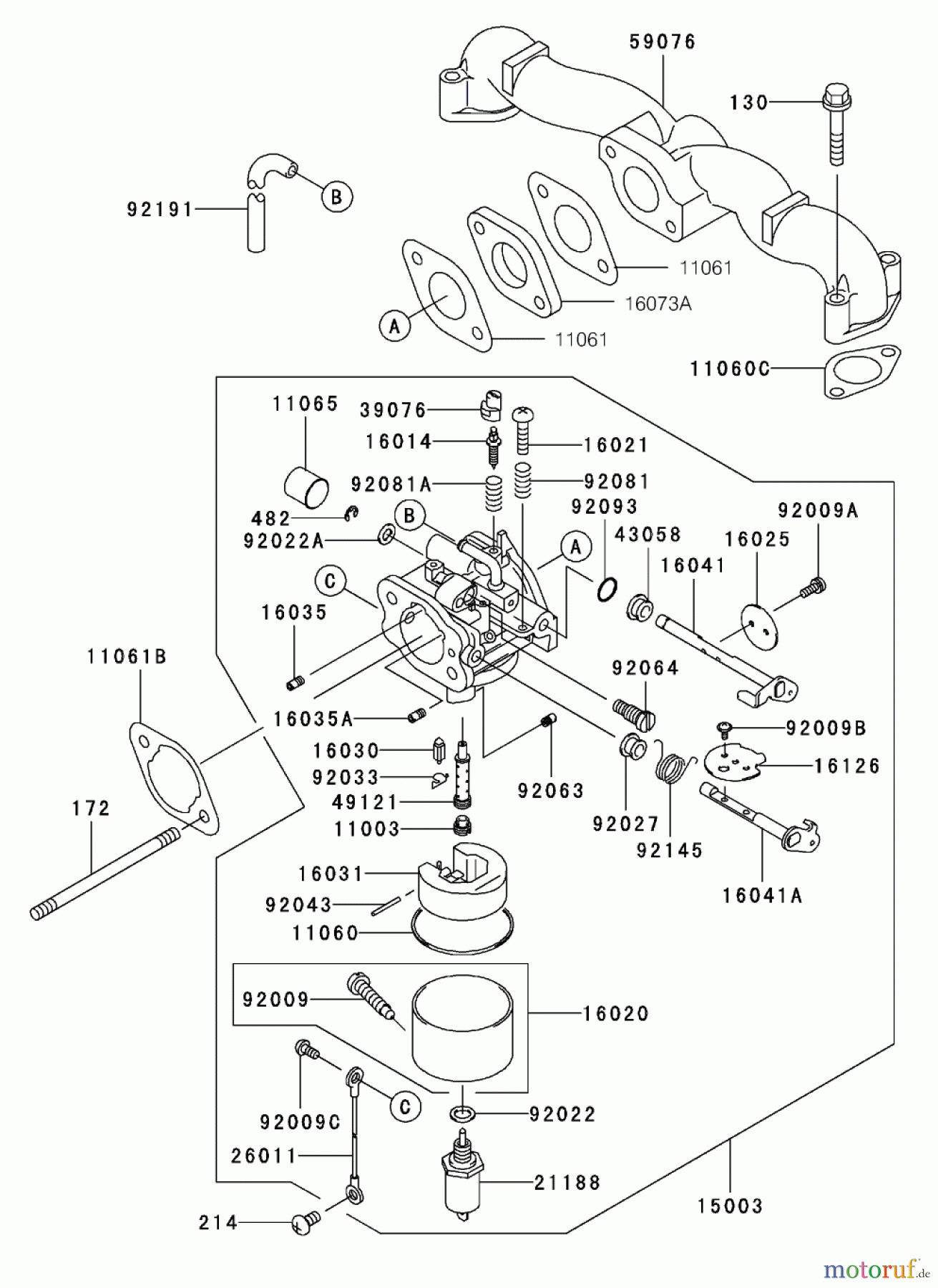  Toro Neu Mowers, Zero-Turn 74401 (17-44ZX) - Toro 17-44ZX TimeCutter ZX Riding Mower, 2003 (230000001-230999999) CARBURETOR ASSEMBLY KAWASAKI FH500V-BS36