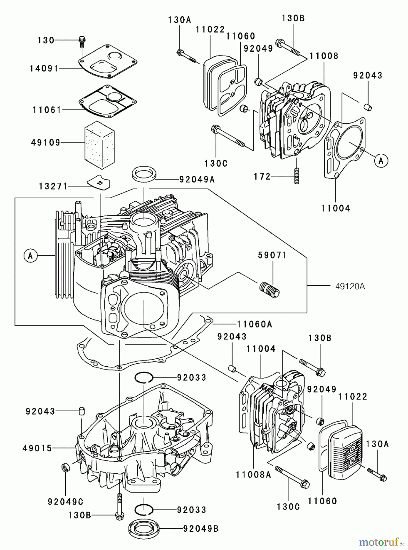  Toro Neu Mowers, Zero-Turn 74401 (17-44ZX) - Toro 17-44ZX TimeCutter ZX Riding Mower, 2003 (230000001-230999999) CYLINDER AND CRANKCASE ASSEMBLY KAWASAKI FH500V-BS36