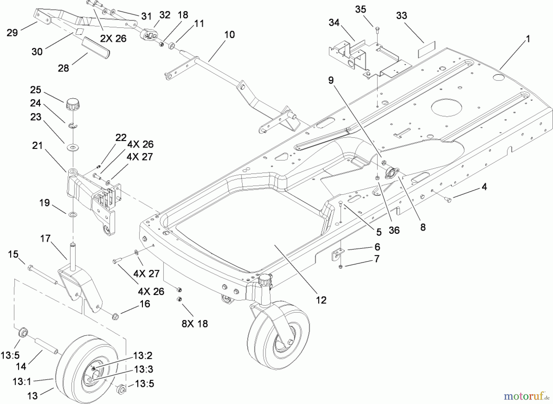  Toro Neu Mowers, Zero-Turn 74433 (ZD420) - Toro TimeCutter ZD420 Riding Mower, 2008 (280000001-280999999) FRAME ASSEMBLY