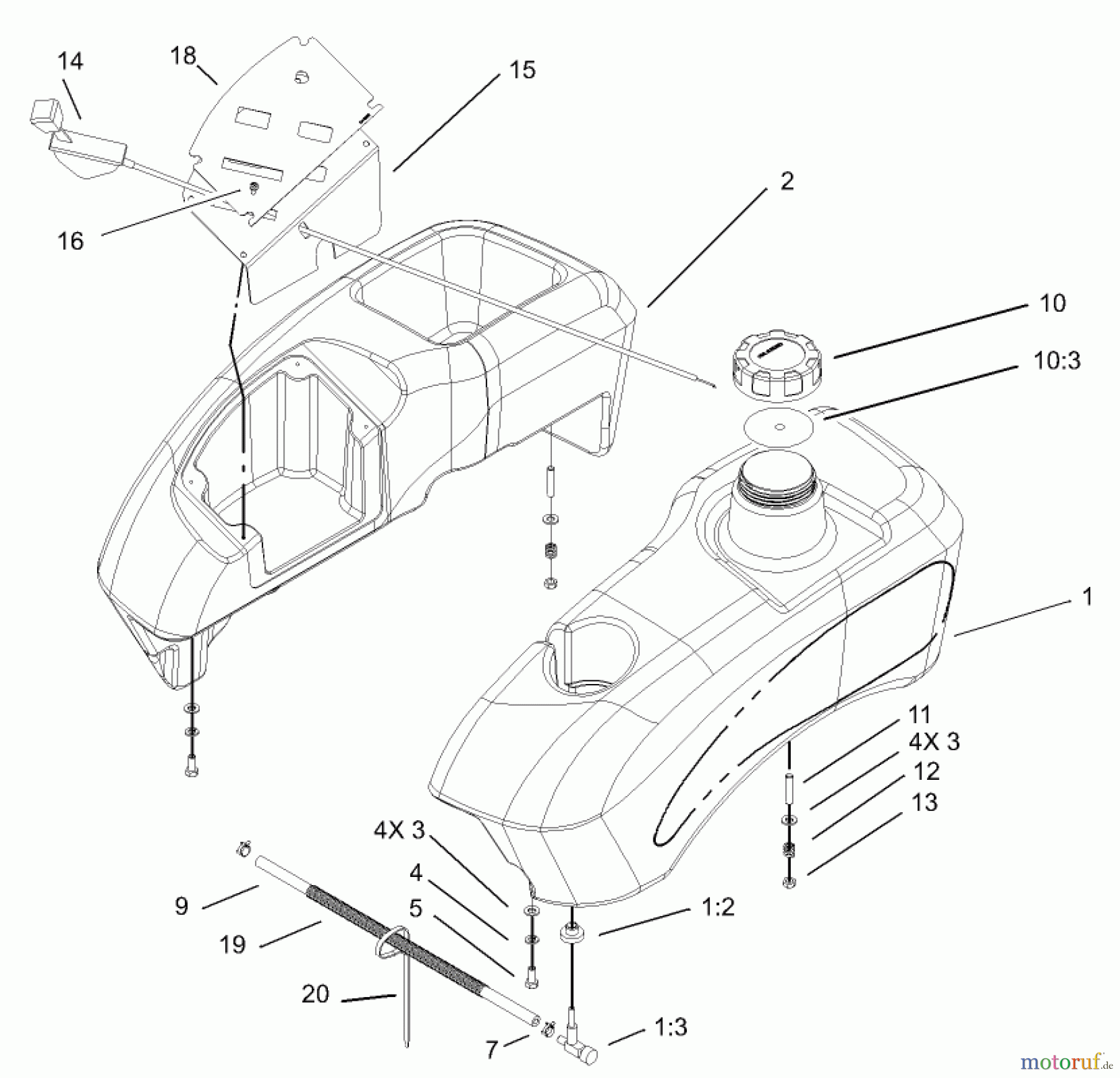  Toro Neu Mowers, Zero-Turn 74502 (17-44ZX) - Toro 17-44ZX TimeCutter ZX Riding Mower, 2003 (230000001-230999999) FUEL TANK AND CONTROL POD ASSEMBLY