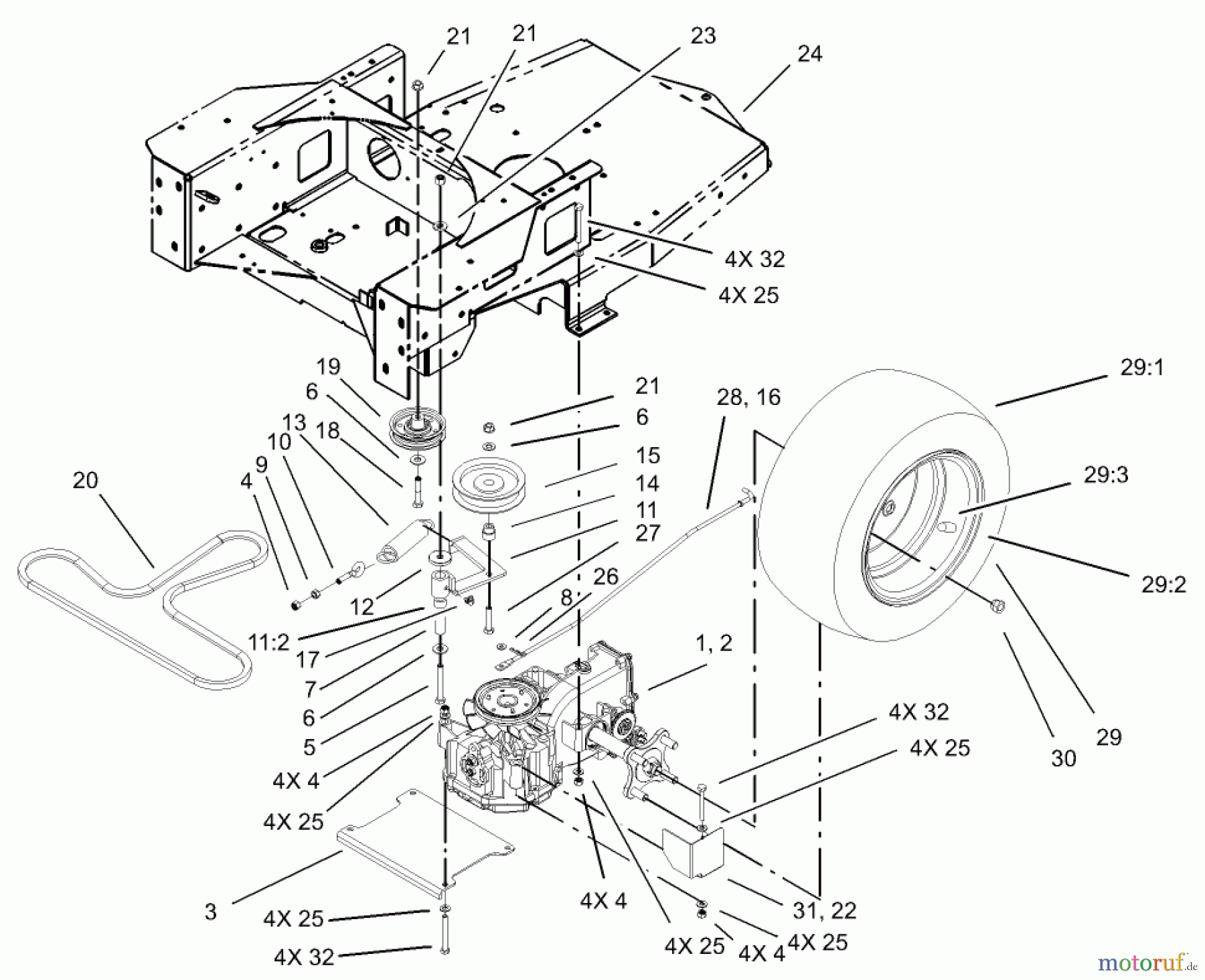  Toro Neu Mowers, Zero-Turn 74502 (17-44ZX) - Toro 17-44ZX TimeCutter ZX Riding Mower, 2003 (230000001-230999999) HYDRO AND BELT DRIVE ASSEMBLY