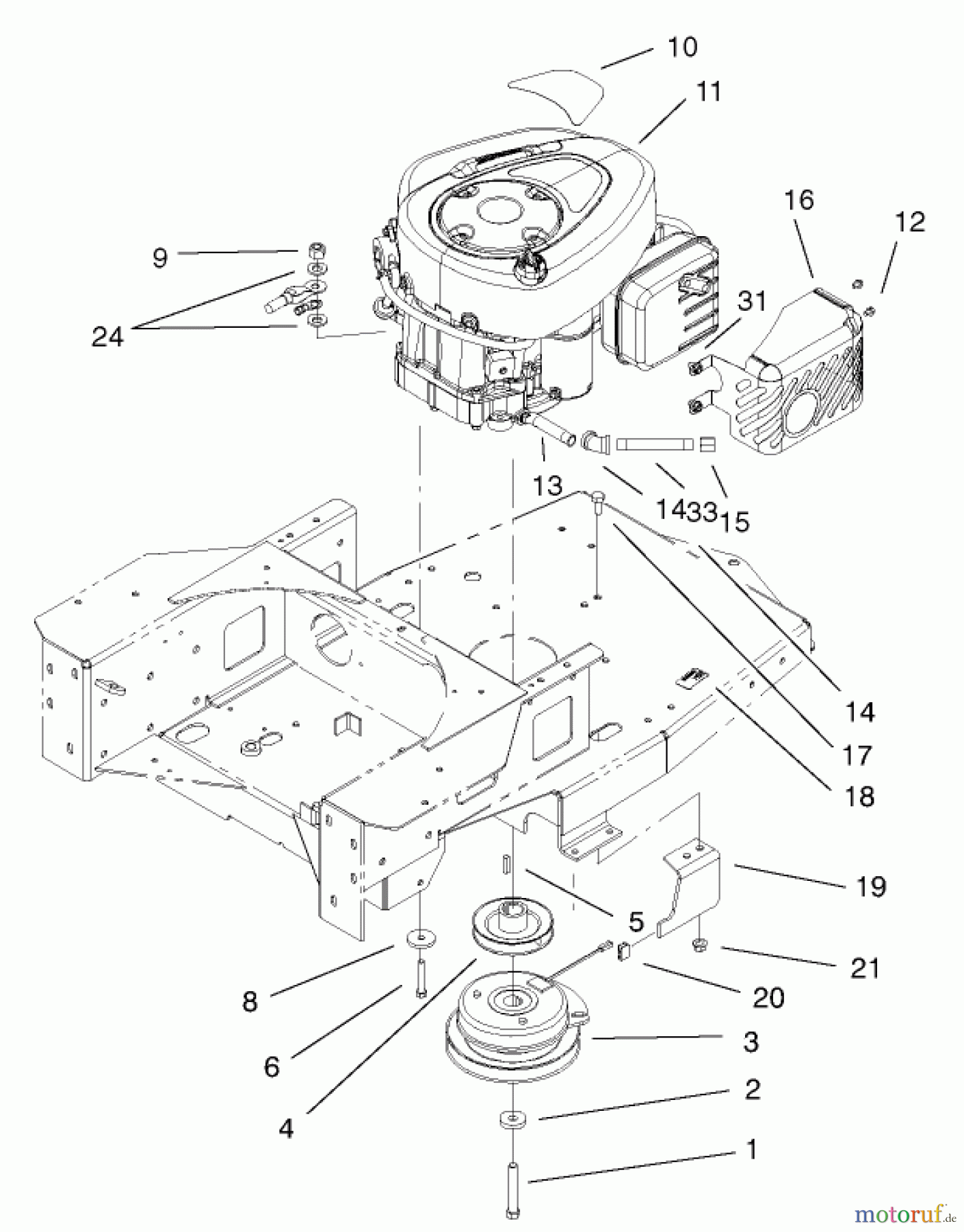  Toro Neu Mowers, Zero-Turn 74502 (Z16-44) - Toro Z16-44 TimeCutter Z Riding Mower, 2002 (220000001-220999999) ENGINE AND CLUTCH ASSEMBLY