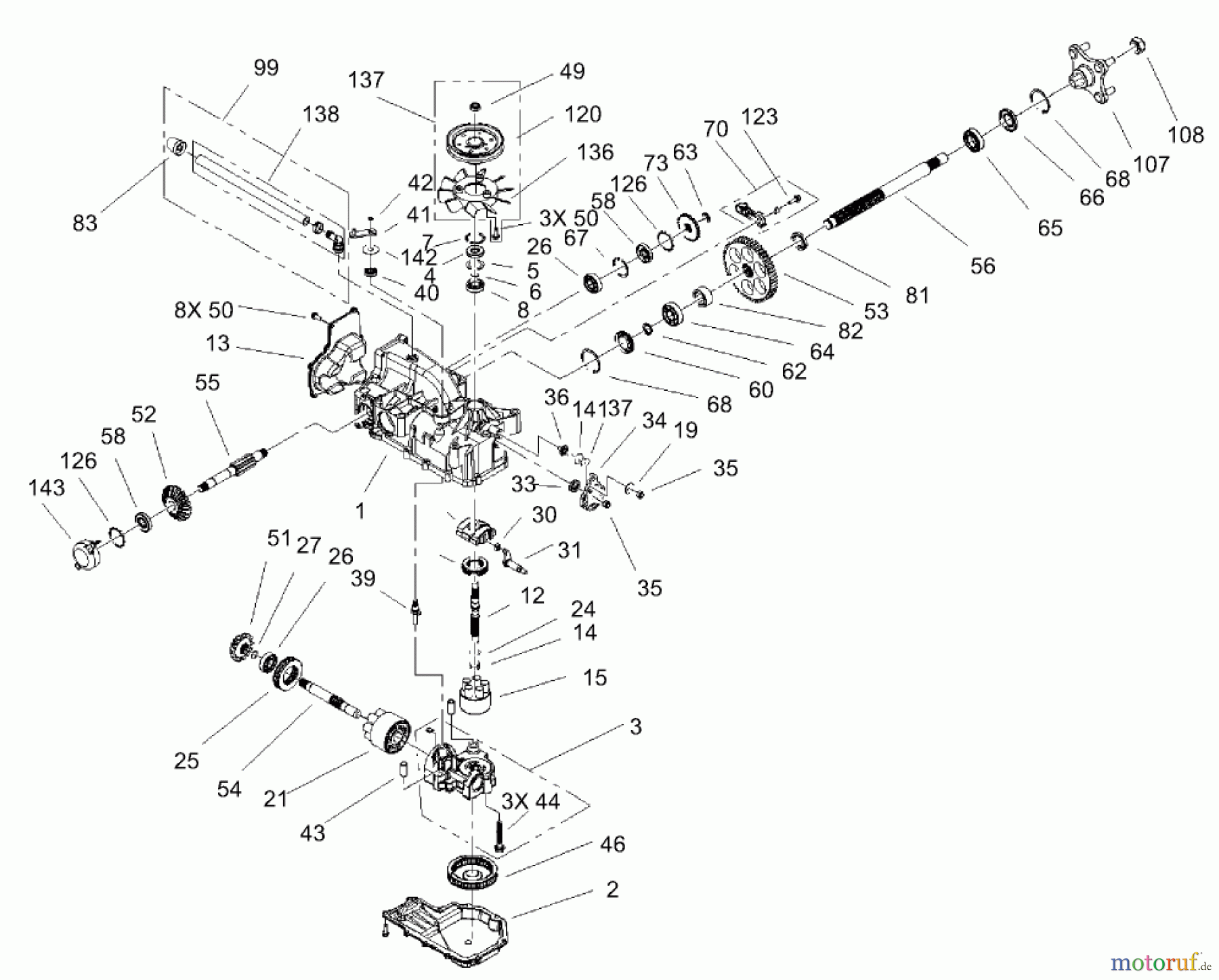  Toro Neu Mowers, Zero-Turn 74601 (17K-44ZX) - Toro 17K-44ZX TimeCutter ZX Riding Mower, 2003 (230000001-230999999) LH HYDRO TRANSAXLE ASSEMBLY NO. 107-1709
