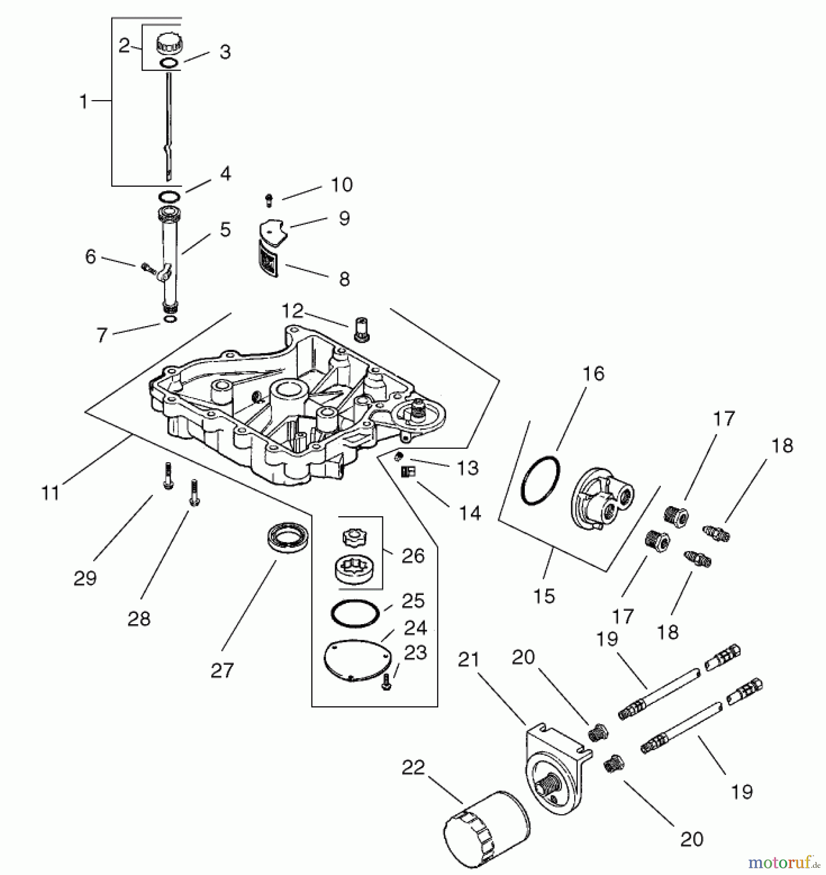  Toro Neu Mowers, Zero-Turn 74601 (Z17-44) - Toro Z17-44 TimeCutter Z Riding Mower, 2002 (220000001-220000912) OIL PAN / LUBRICATION ASSEMBLY KOHLER CV 490-27503