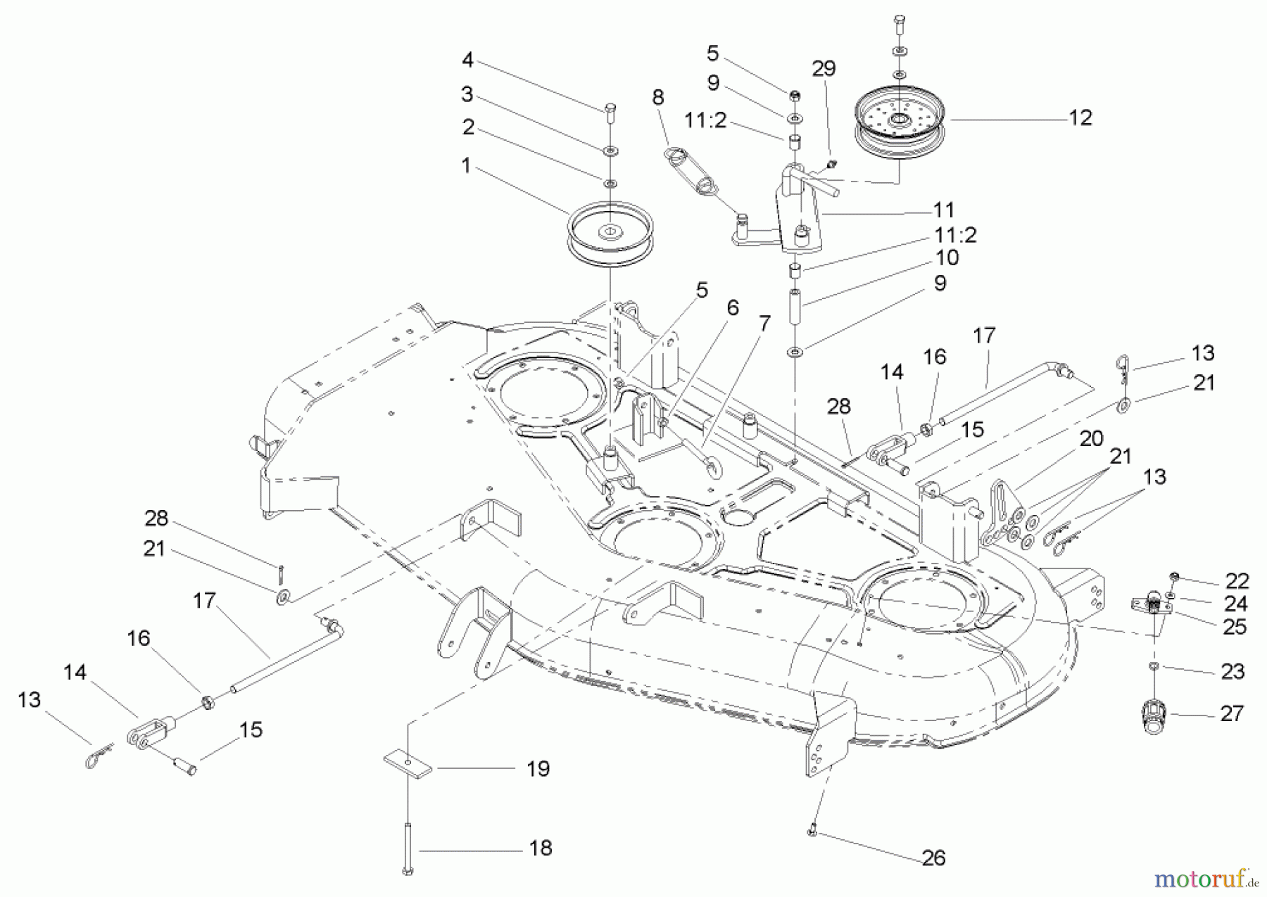  Toro Neu Mowers, Zero-Turn 74602 (18-44ZX) - Toro 18-44ZX TimeCutter ZX Riding Mower, 2004 (240000001-240999999) DECK BELT DRIVE AND LIFT ASSEMBLY