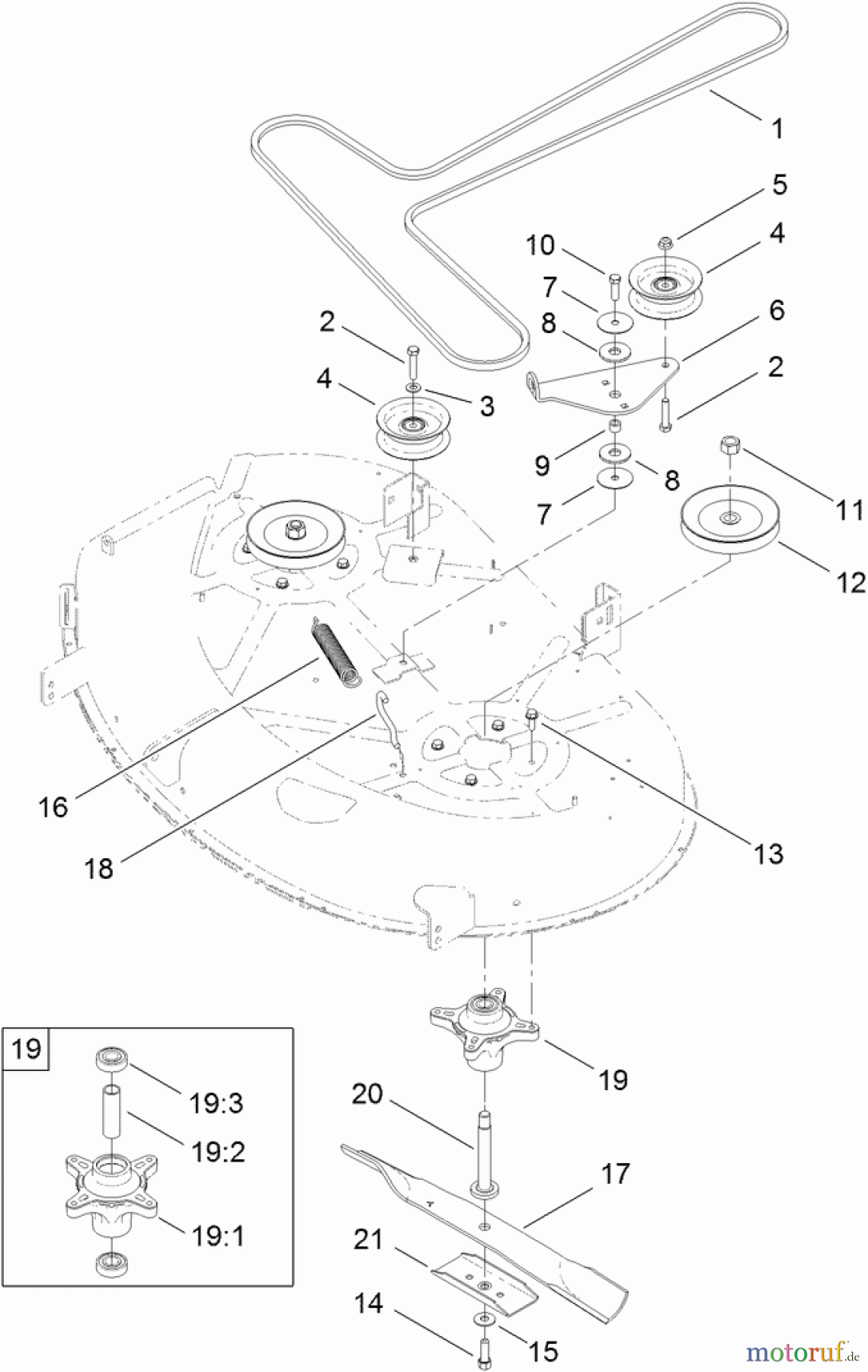  Toro Neu Mowers, Zero-Turn 74622 (4200) - Toro TimeCutter SS 4200 Riding Mower, 2011 (311000001-311999999) 42 INCH DECK BELT, SPINDLE AND BLADE ASSEMBLY