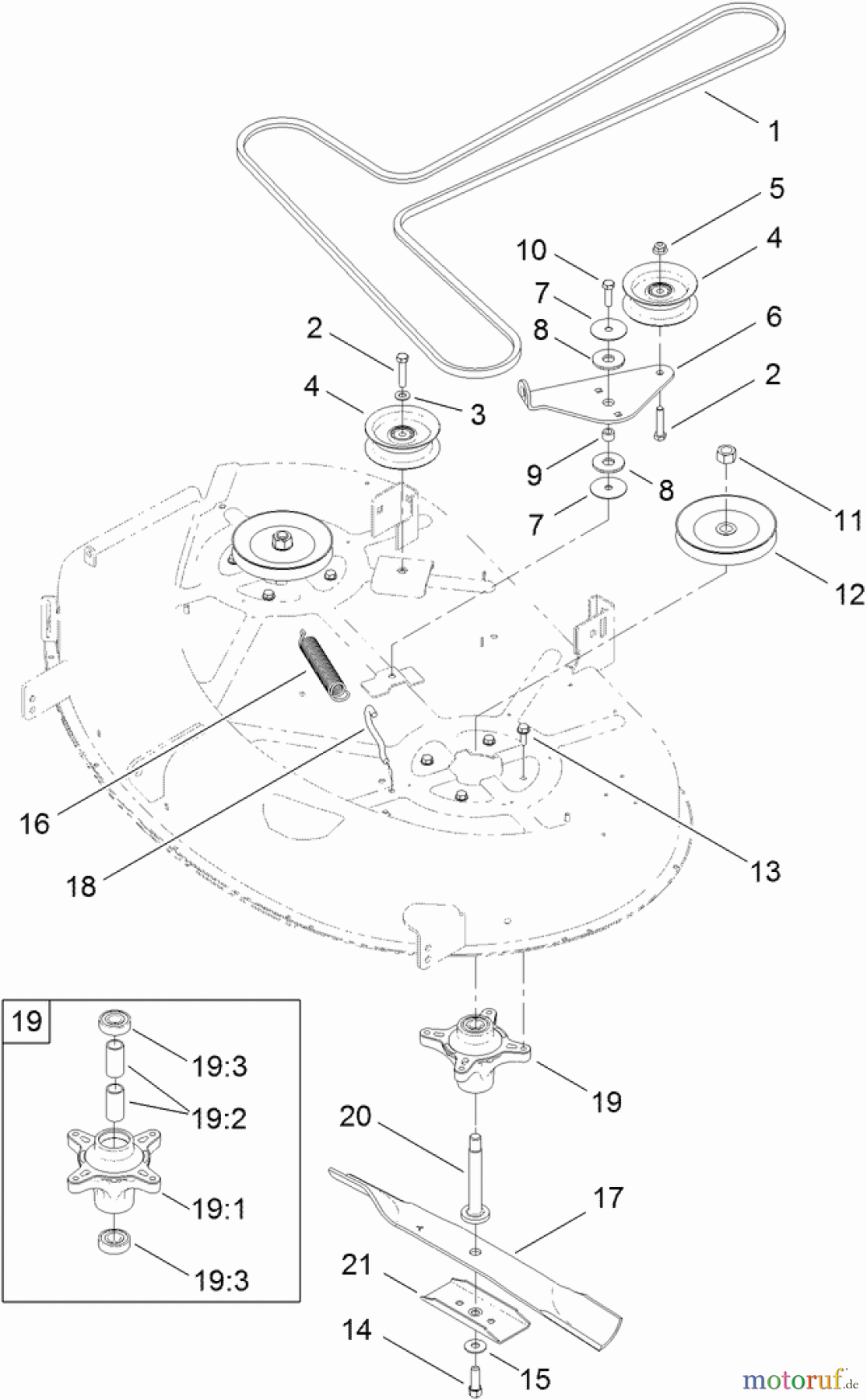 Toro Neu Mowers, Zero-Turn 74623 (4200) - Toro TimeCutter SS 4200 Riding Mower, 2012 (SN 312000001-312999999) 42 INCH DECK BELT, SPINDLE AND BLADE ASSEMBLY