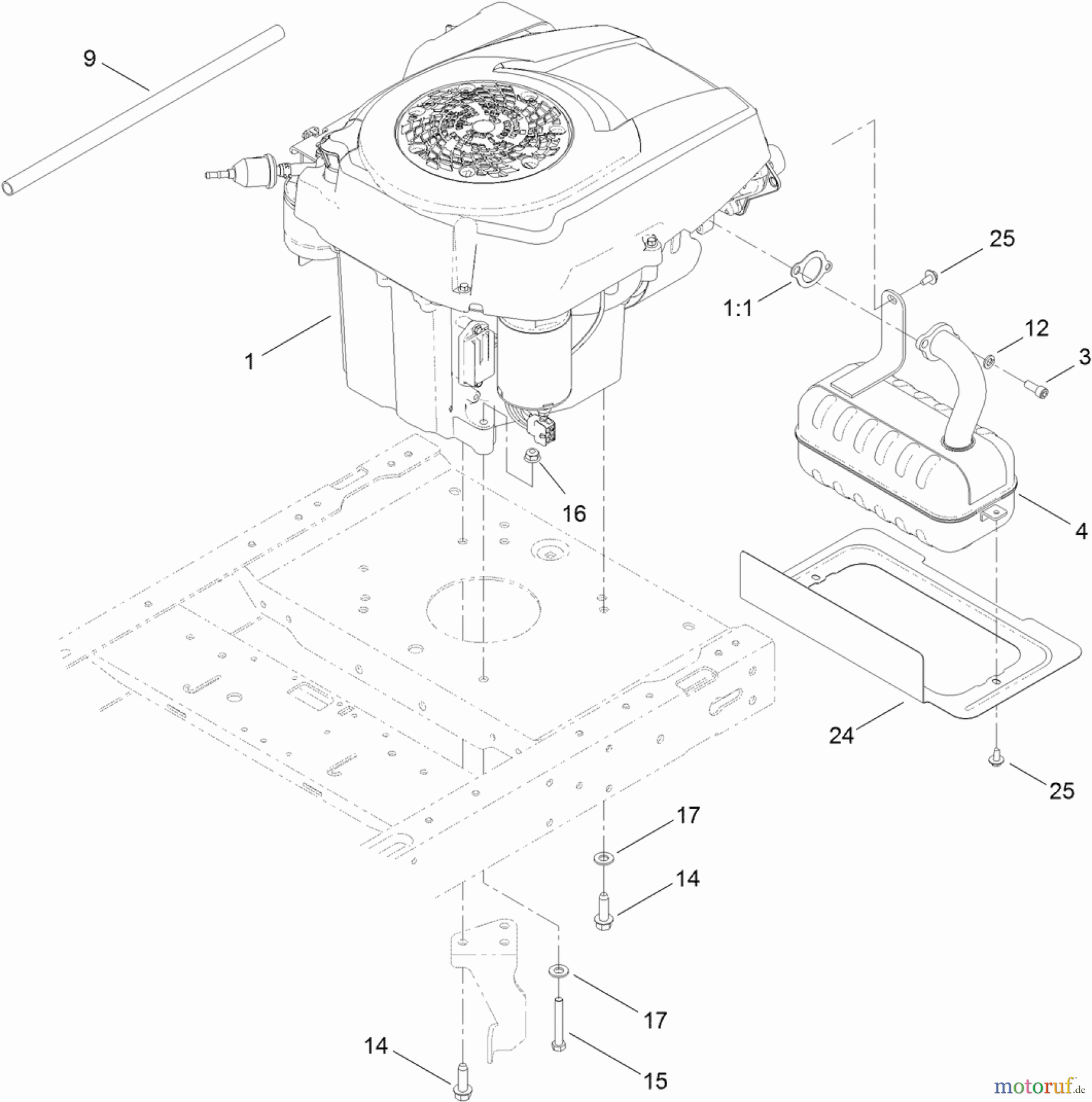 Toro Neu Mowers, Zero-Turn 74623 (4200) - Toro TimeCutter SS 4200 Riding Mower, 2012 (SN 312000001-312999999) ENGINE AND MUFFLER ASSEMBLY