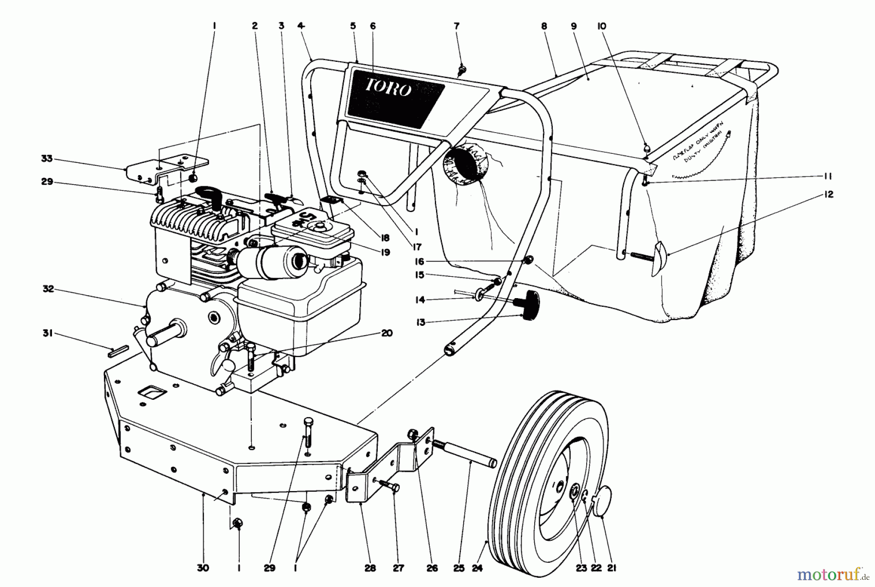  Toro Neu Blowers/Vacuums/Chippers/Shredders 62900 - Toro 5 hp Lawn Vacuum, 1973 (3000001-3999999) ENGINE AND HOPPER ASSEMBLY
