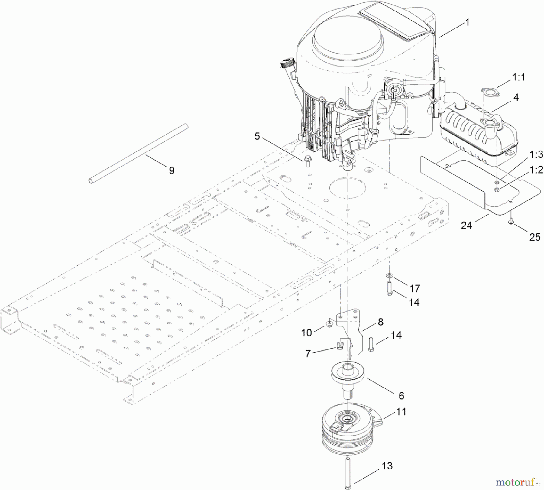 Toro Neu Mowers, Zero-Turn 74624 (4235) - Toro TimeCutter SS 4235 Riding Mower, 2011 (311000001-311999999) ENGINE, MUFFLER AND CLUTCH ASSEMBLY