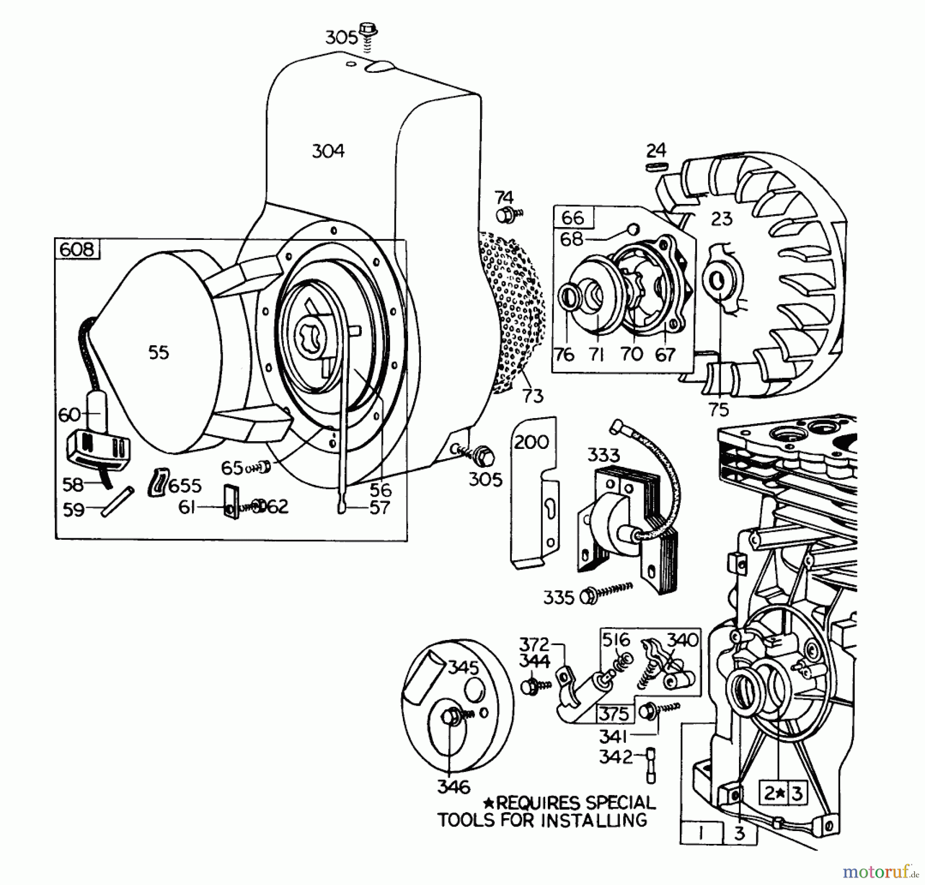  Toro Neu Blowers/Vacuums/Chippers/Shredders 62900 - Toro 5 hp Lawn Vacuum, 1973 (3000001-3999999) REWIND STARTER