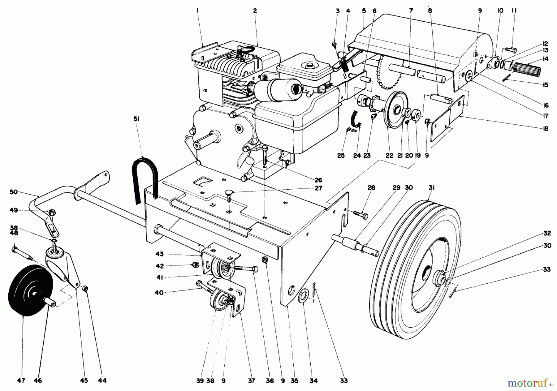  Toro Neu Blowers/Vacuums/Chippers/Shredders 62911 - Toro 5 hp Lawn Vacuum, 1974 (4000001-4999999) ENGINE AND BASE ASSEMBLY (MODEL 62922)
