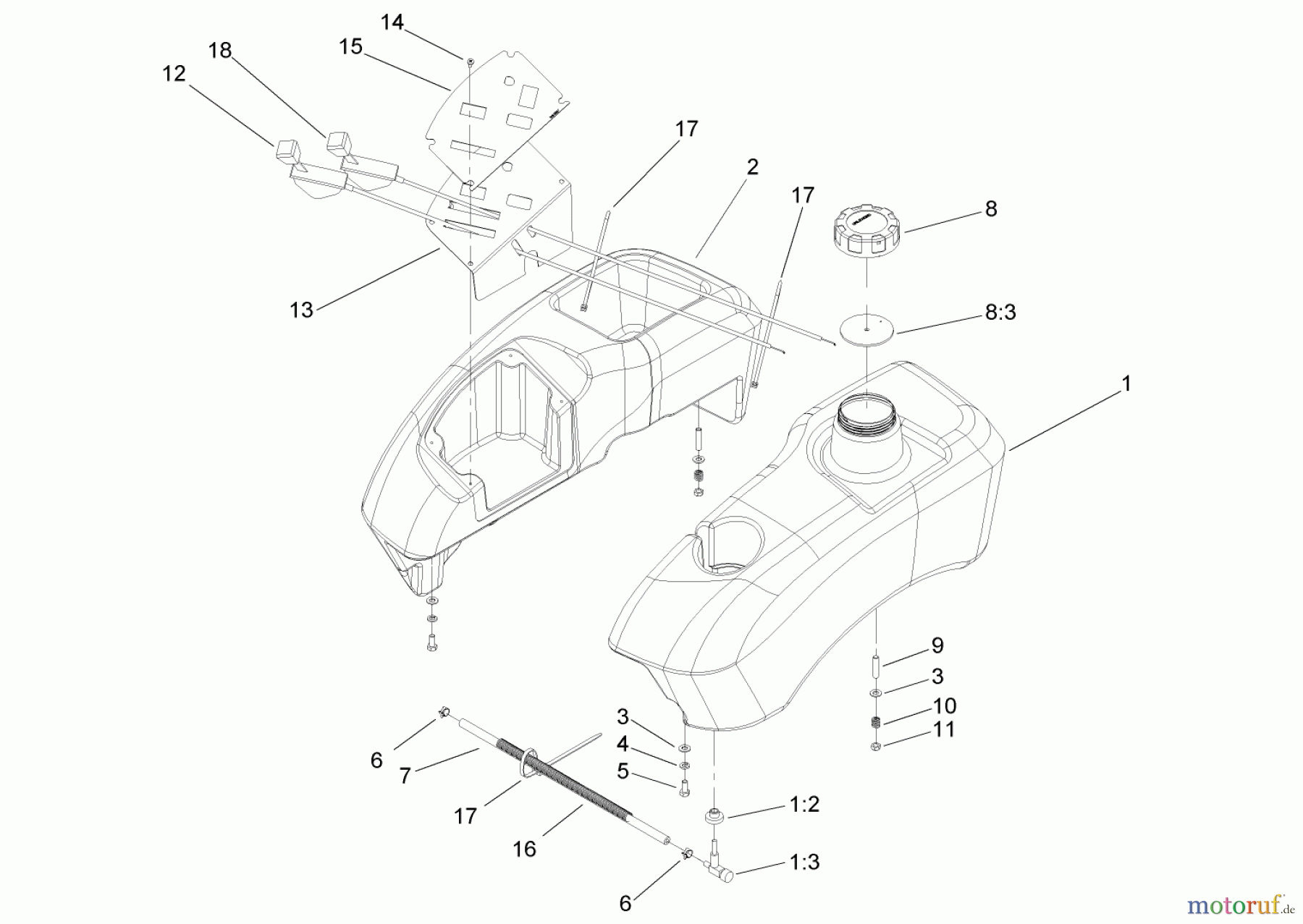  Toro Neu Mowers, Zero-Turn 74704 (ZX480) - Toro TimeCutter ZX480 Riding Mower, 2005 (250000001-250999999) FUEL TANK ASSEMBLY