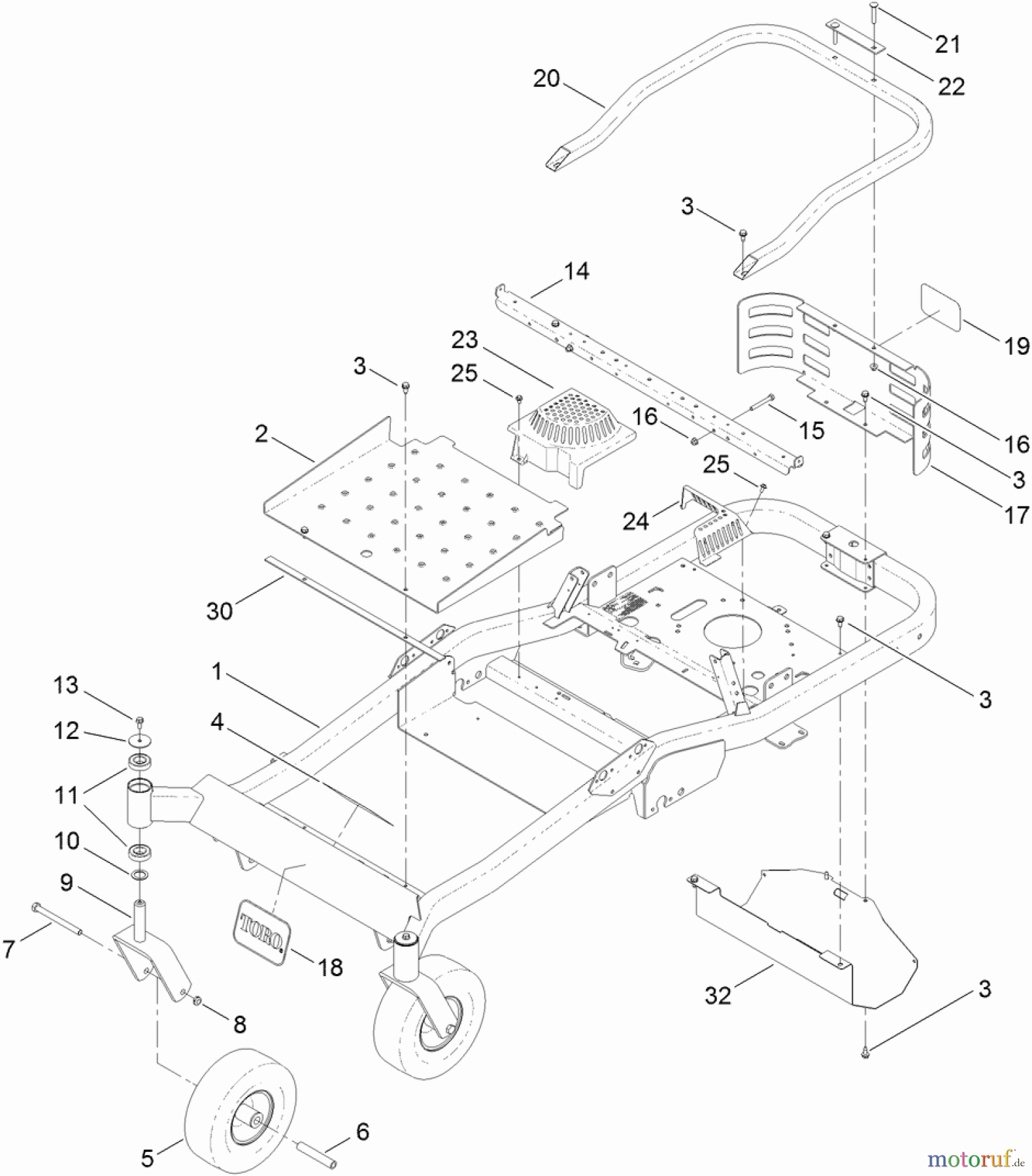  Toro Neu Mowers, Zero-Turn 74840 (ZX5020) - Toro TITAN ZX5020 Zero-Turn-Radius Riding Mower, 2011 (311000001-311999999) MAIN FRAME ASSEMBLY