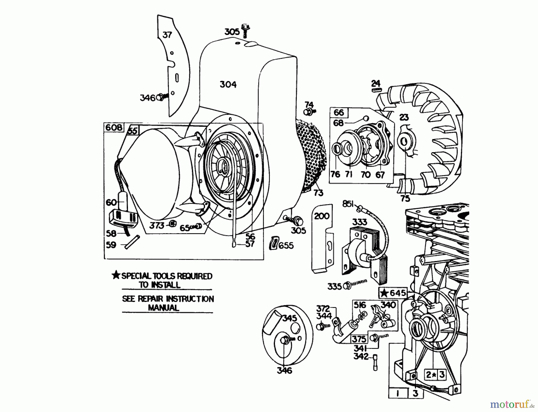  Toro Neu Blowers/Vacuums/Chippers/Shredders 62912 - Toro 5 hp Lawn Vacuum, 1981 (1000001-1999999) REWIND STARTER