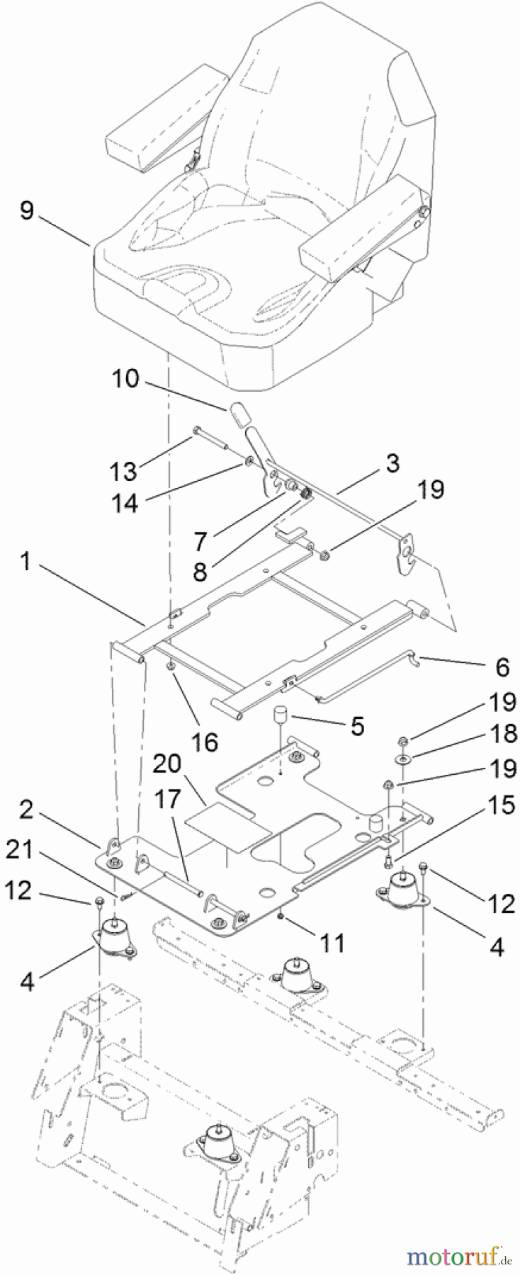  Toro Neu Mowers, Zero-Turn 74872 (MX5480) - Toro TITAN MX5480 Zero-Turn-Radius Riding Mower, 2011 (311000001-311999999) SEAT ASSEMBLY