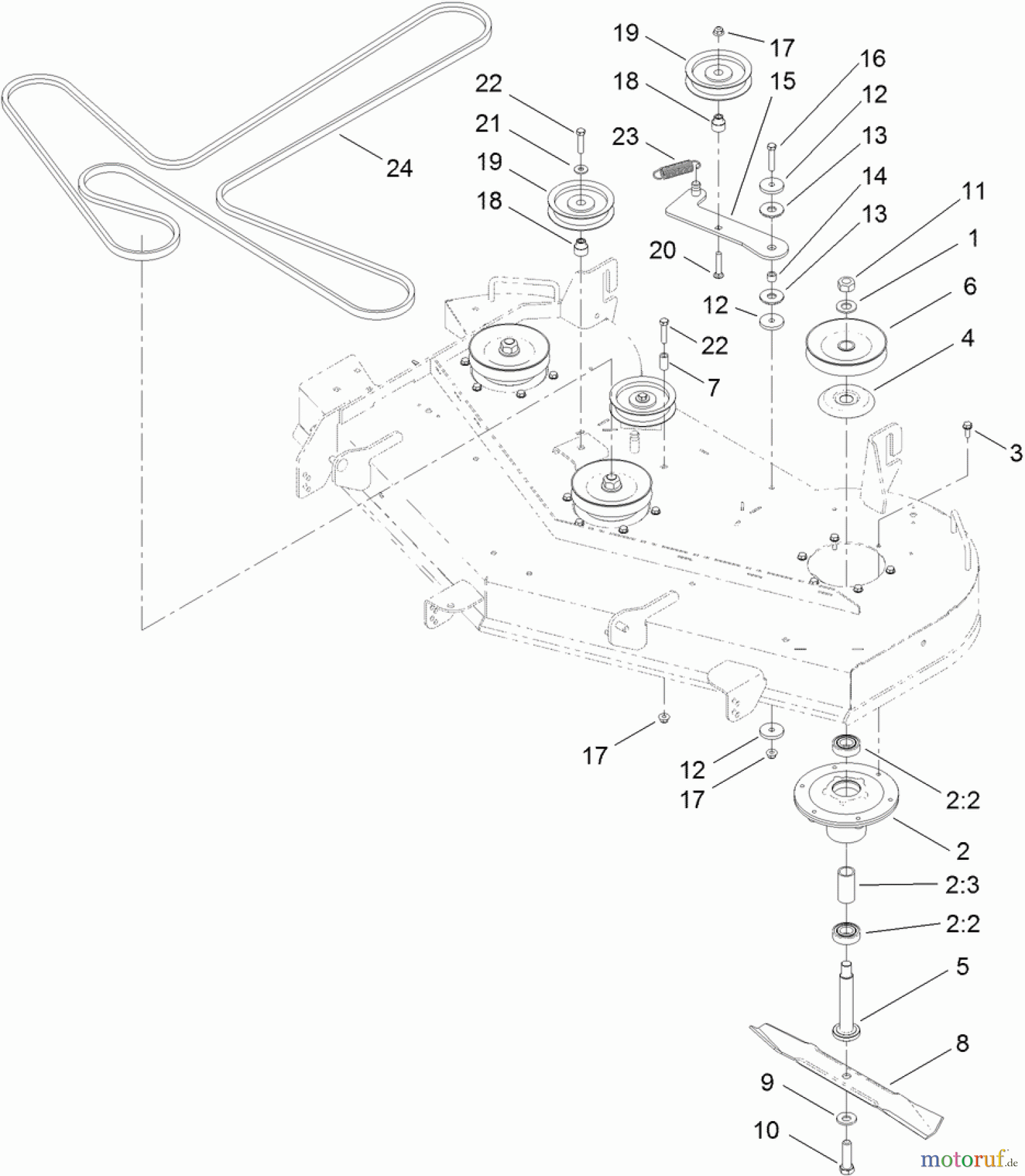 Toro Neu Mowers, Zero-Turn 74924 (ZX5420) - Toro TITAN ZX5420 Zero-Turn-Radius Riding Mower, 2012 (SN 312000001-312999999) 54 INCH DECK BELT, SPINDLE AND BLADE ASSEMBLY