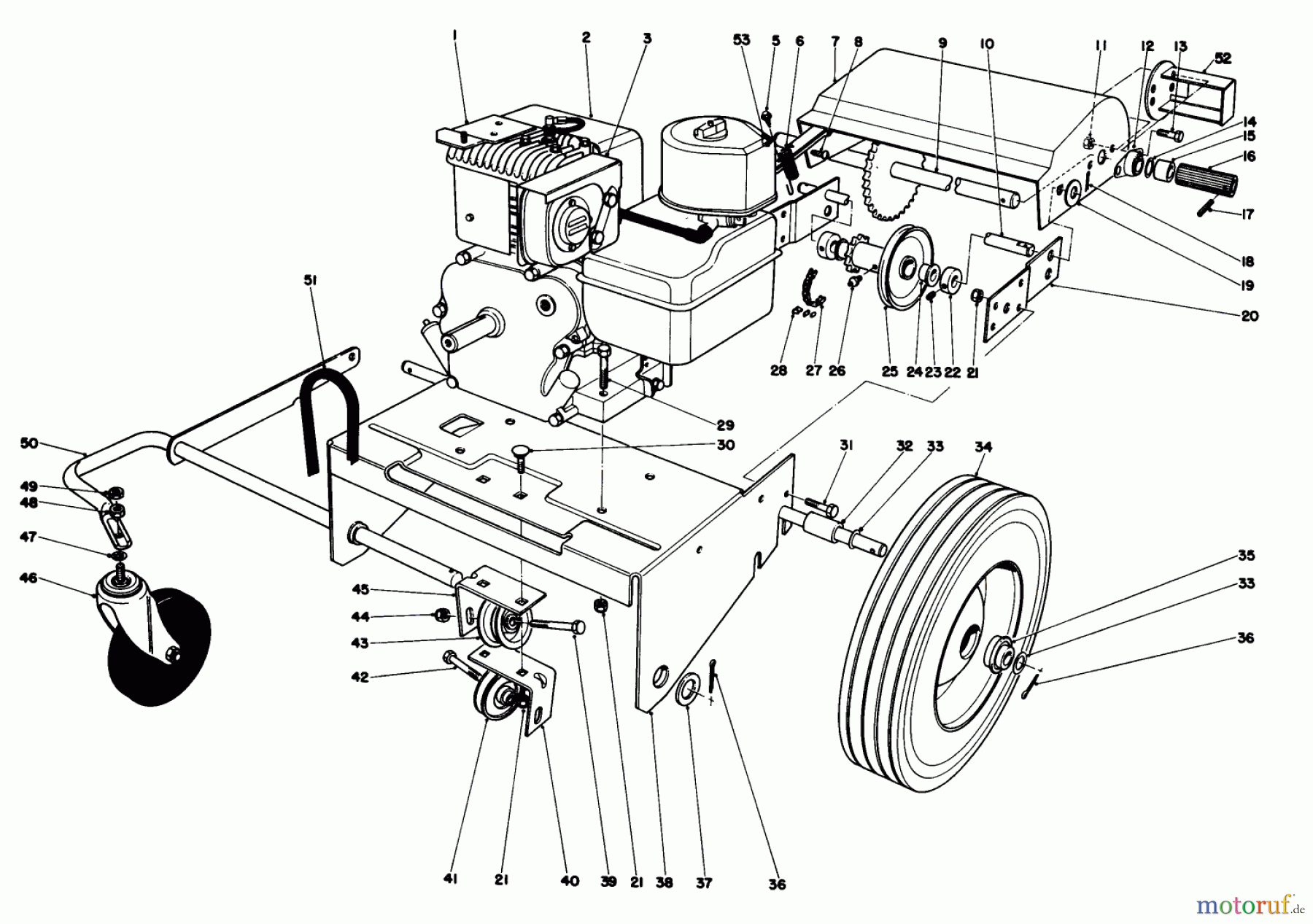  Toro Neu Blowers/Vacuums/Chippers/Shredders 62912 - Toro 5 hp Lawn Vacuum, 1987 (7000001-7999999) ENGINE AND BASE ASSEMBLY (MODEL 62923)