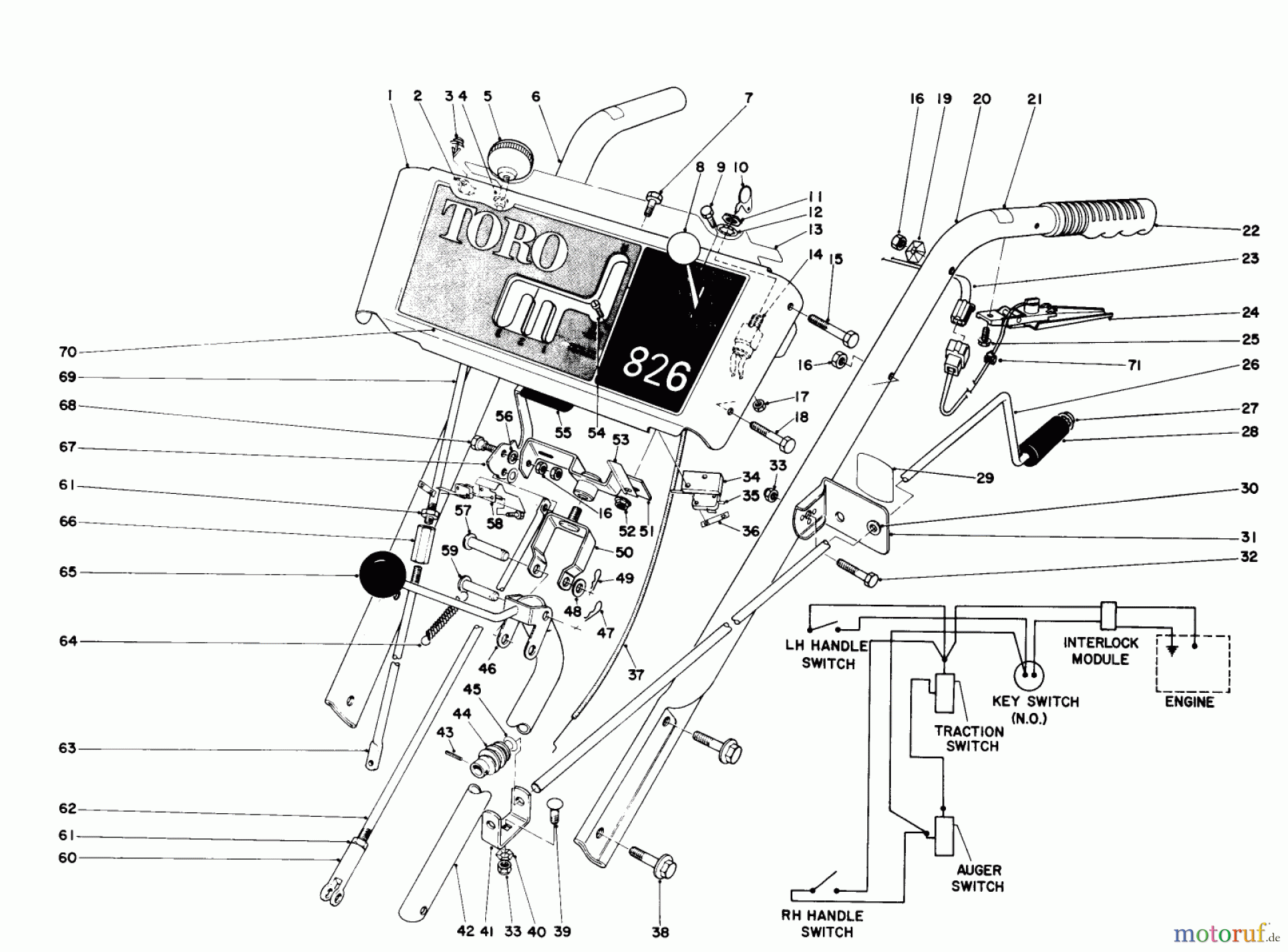  Toro Neu Snow Blowers/Snow Throwers Seite 1 38150 (826) - Toro 826 Snowthrower, 1987 (7000001-7999999) HANDLE ASSEMBLY