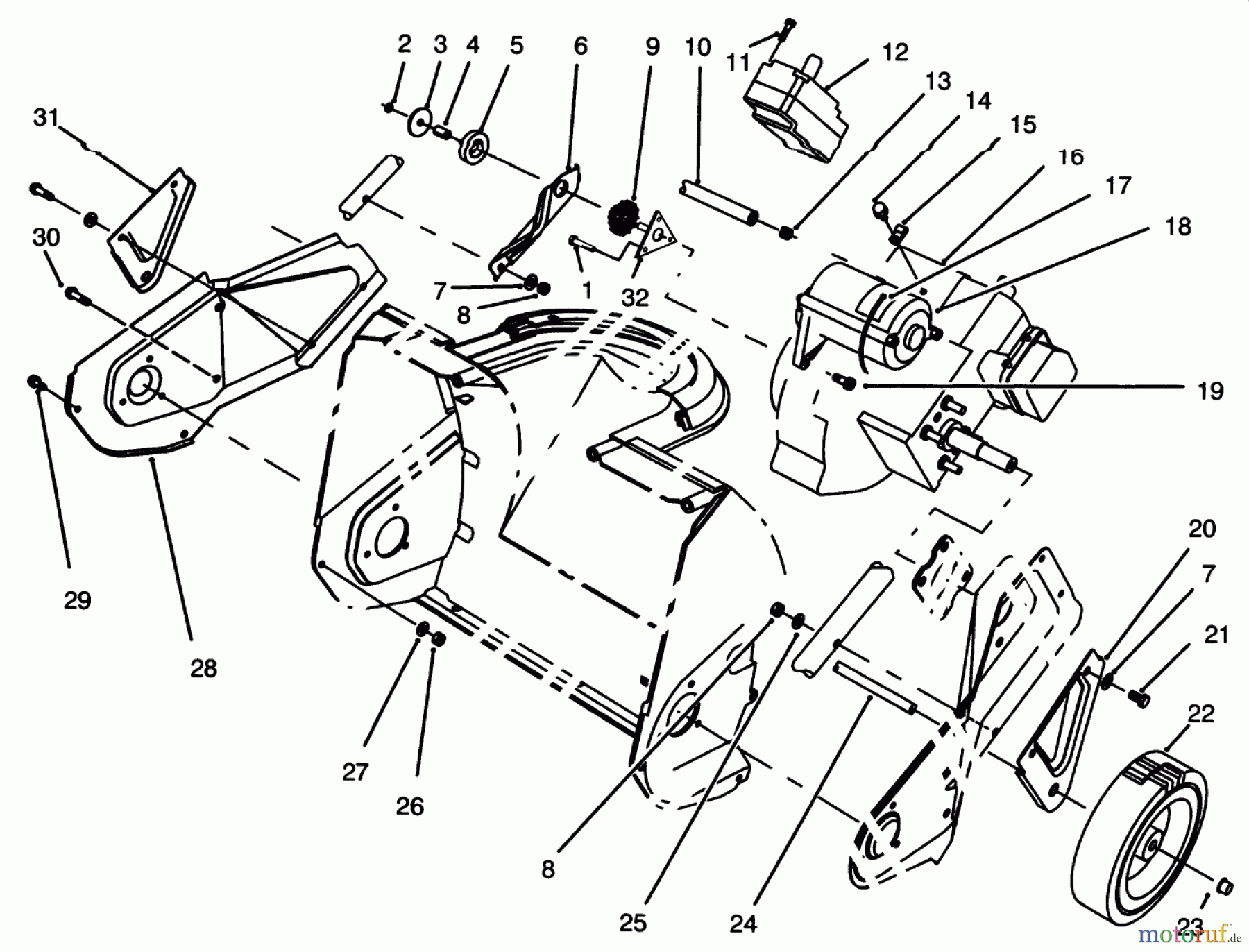  Toro Neu Snow Blowers/Snow Throwers Seite 1 38171 - Toro CCR Powerlite Snowthrower, 1995 (59000001-59999999) ENGINE & WHEEL ASSEMBLY