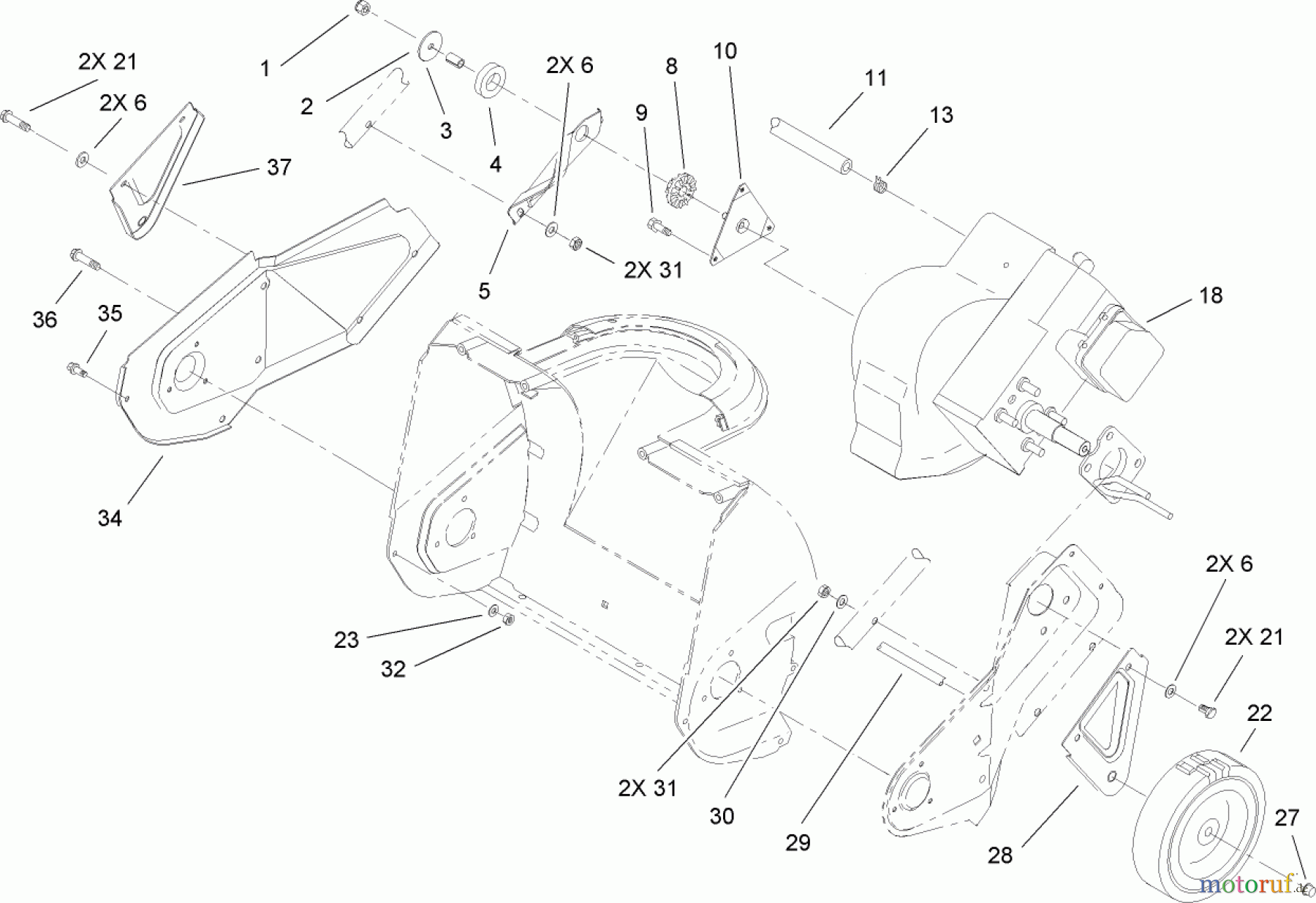  Toro Neu Snow Blowers/Snow Throwers Seite 1 38172 - Toro Powerlite Snowthrower, 2008 (280000001-280999999) ENGINE, ROTOR HOUSING AND SIDEPLATE ASSEMBLY