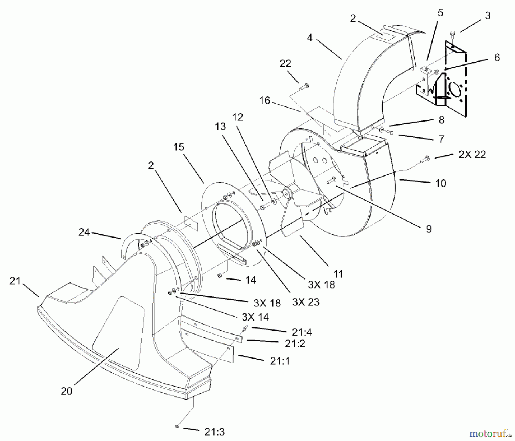  Toro Neu Blowers/Vacuums/Chippers/Shredders 62925 - Toro 5.5 hp Lawn Vacuum, 2002 (220000001-220999999) SNOUT, BLOWER AND FAN ASSEMBLY