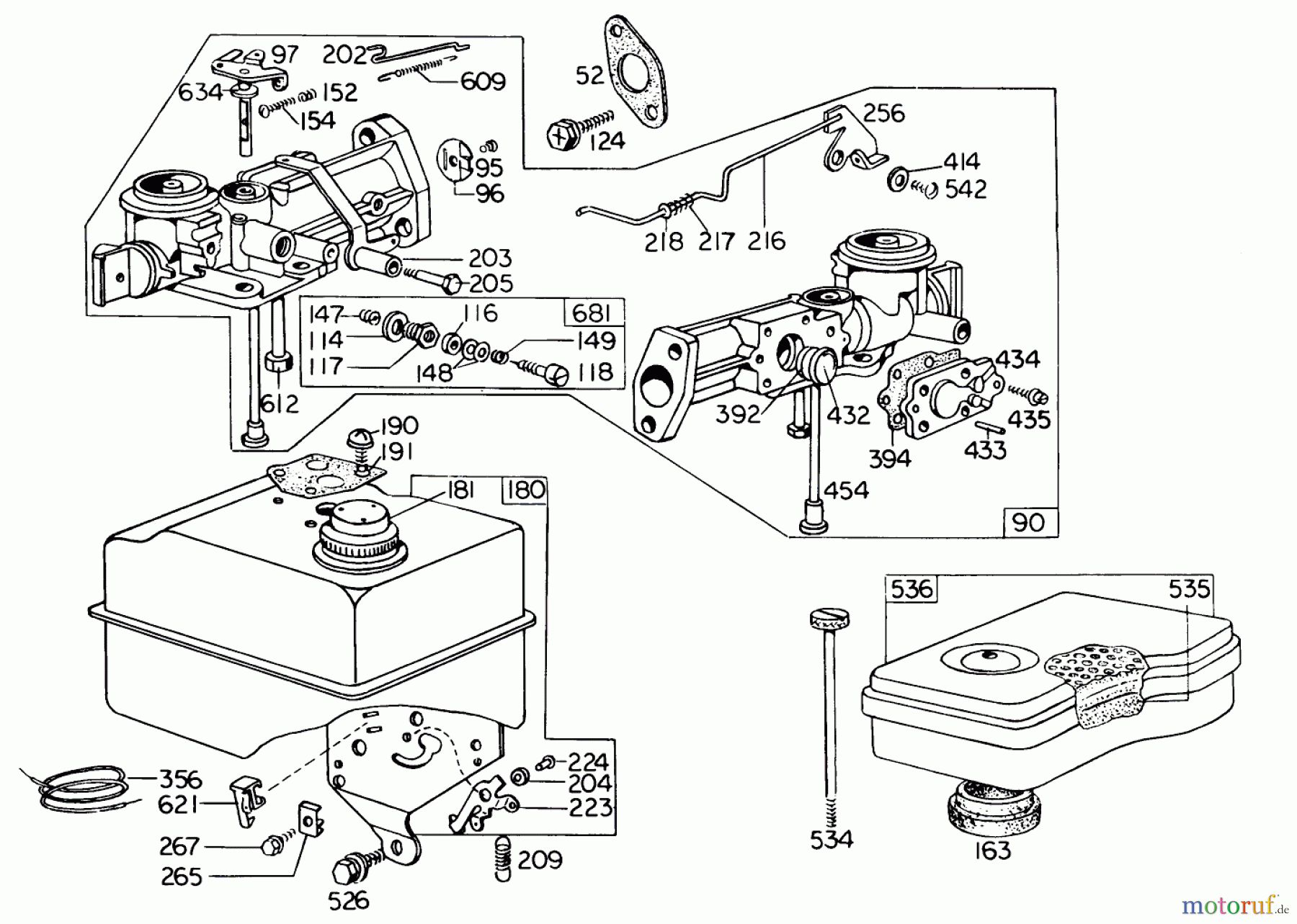  Toro Neu Blowers/Vacuums/Chippers/Shredders 62933 - Toro 5 hp Lawn Blower, 1974 (4000001-4999999) CARBURETOR ASSEMBLY