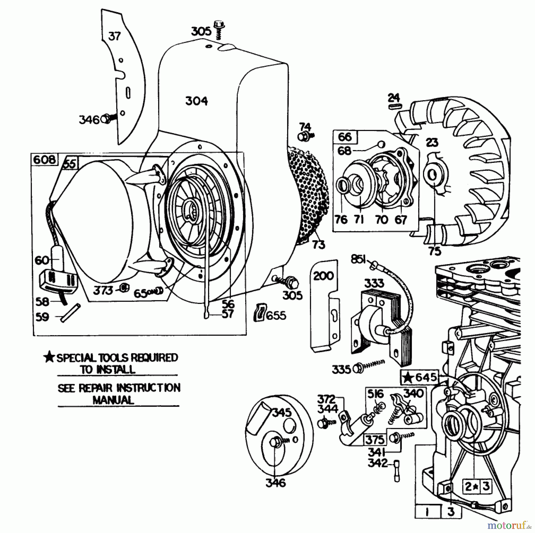  Toro Neu Blowers/Vacuums/Chippers/Shredders 62933 - Toro 5 hp Lawn Blower, 1980 (0000001-0999999) REWIND STARTER