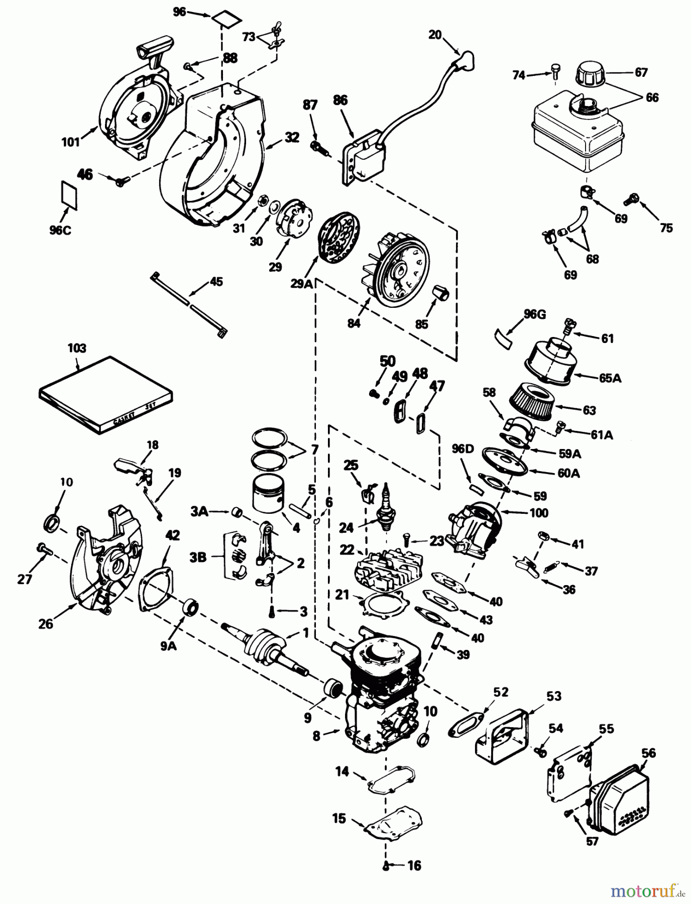  Toro Neu Edgers 58432 - Toro 2-Cycle Edger, 1988 (8000001-8999999) ENGINE TECUMSEH MODEL NO. AH600-1654N