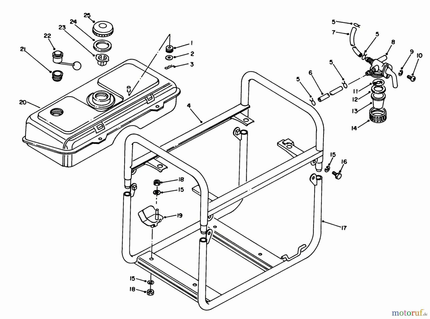  Toro Neu Generators 62012 (T1200) - Toro Generator, T1200, 1983 (3000001-3999999) FUEL TANK & FRAME ASSEMBLY