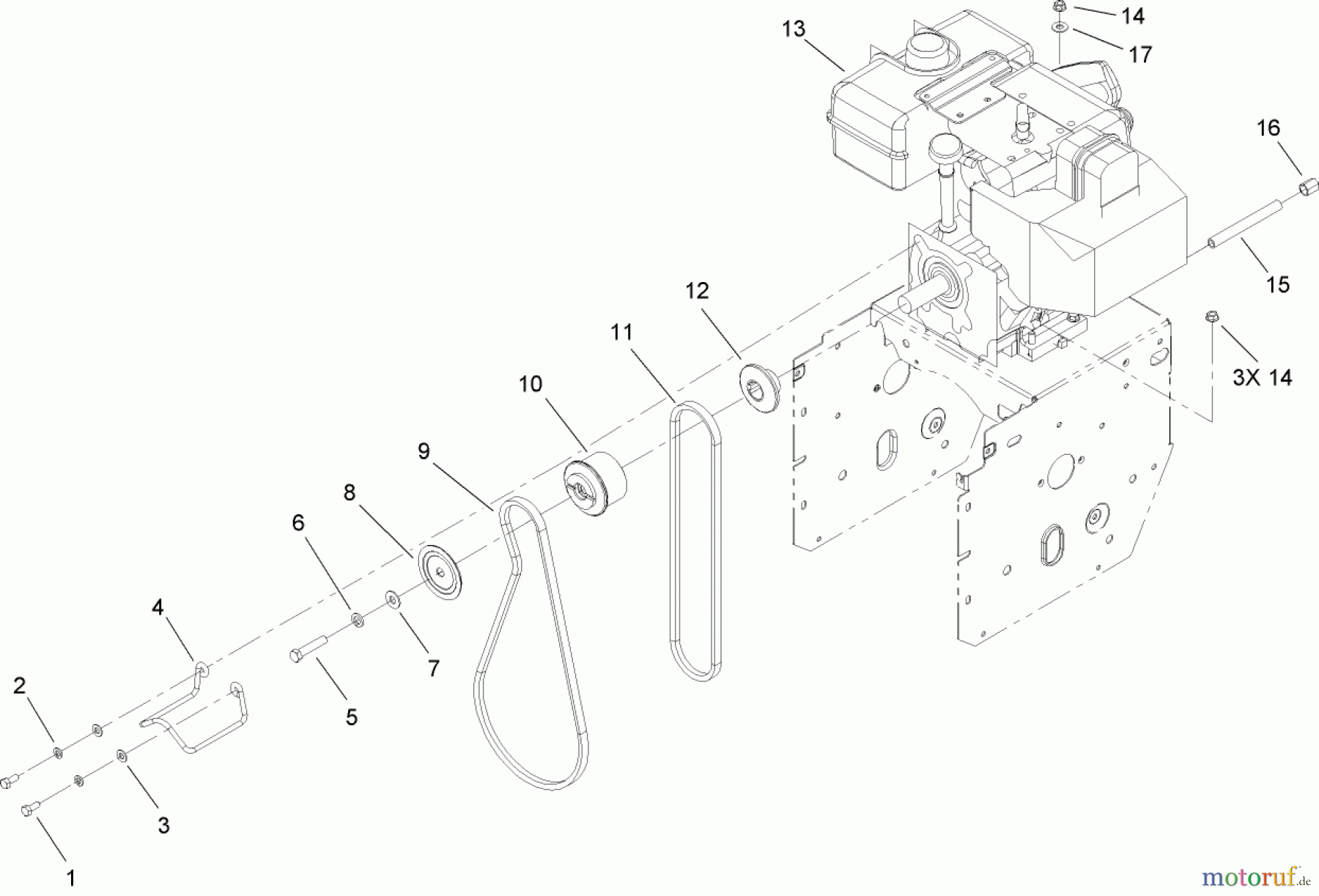 Toro Neu Snow Blowers/Snow Throwers Seite 2 38641 (1028 LXE) - Toro Power Max 1028 LXE Snowthrower, 2006 (260000001-260999999) ENGINE AND BELT ASSEMBLY
