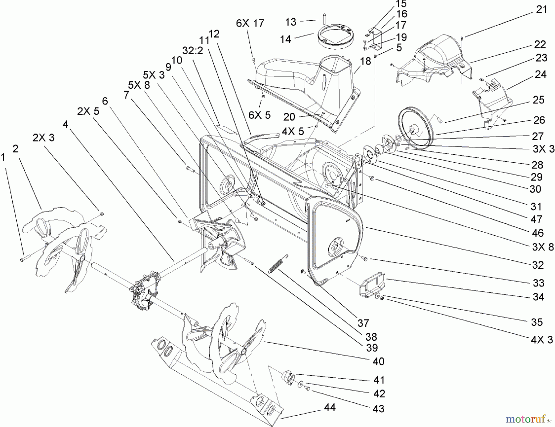  Toro Neu Snow Blowers/Snow Throwers Seite 2 38650 (1128 OXE) - Toro Power Max 1128 OXE Snowthrower, 2005 (250010001-250999999) AUGER AND HOUSING ASSEMBLY